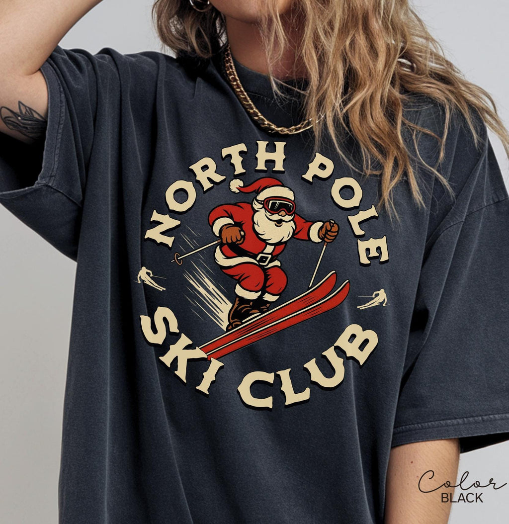 Retro Santa Claus Shirt, North Pole Ski Club, Funny Christmas Shirt, Comfort Colors Shirt, Graphic Tee, Xmas Shirt, Ski Shirt