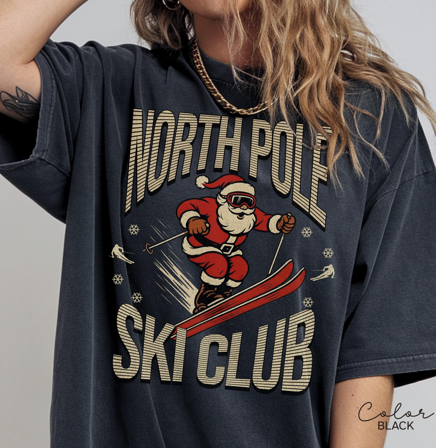 Retro Santa Claus Shirt, North Pole Ski Club, Funny Christmas Shirt, Comfort Colors Shirt, Graphic Tee, Xmas Shirt, Ski Shirt