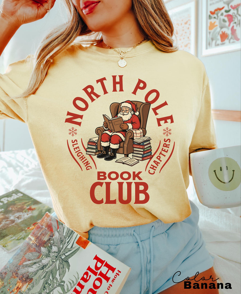 Retro Santa Claus Shirt, North Pole Book Club Shirt, Funny Christmas Shirt, Comfort Colors Shirt, Graphic Tee, Book Lover Gift