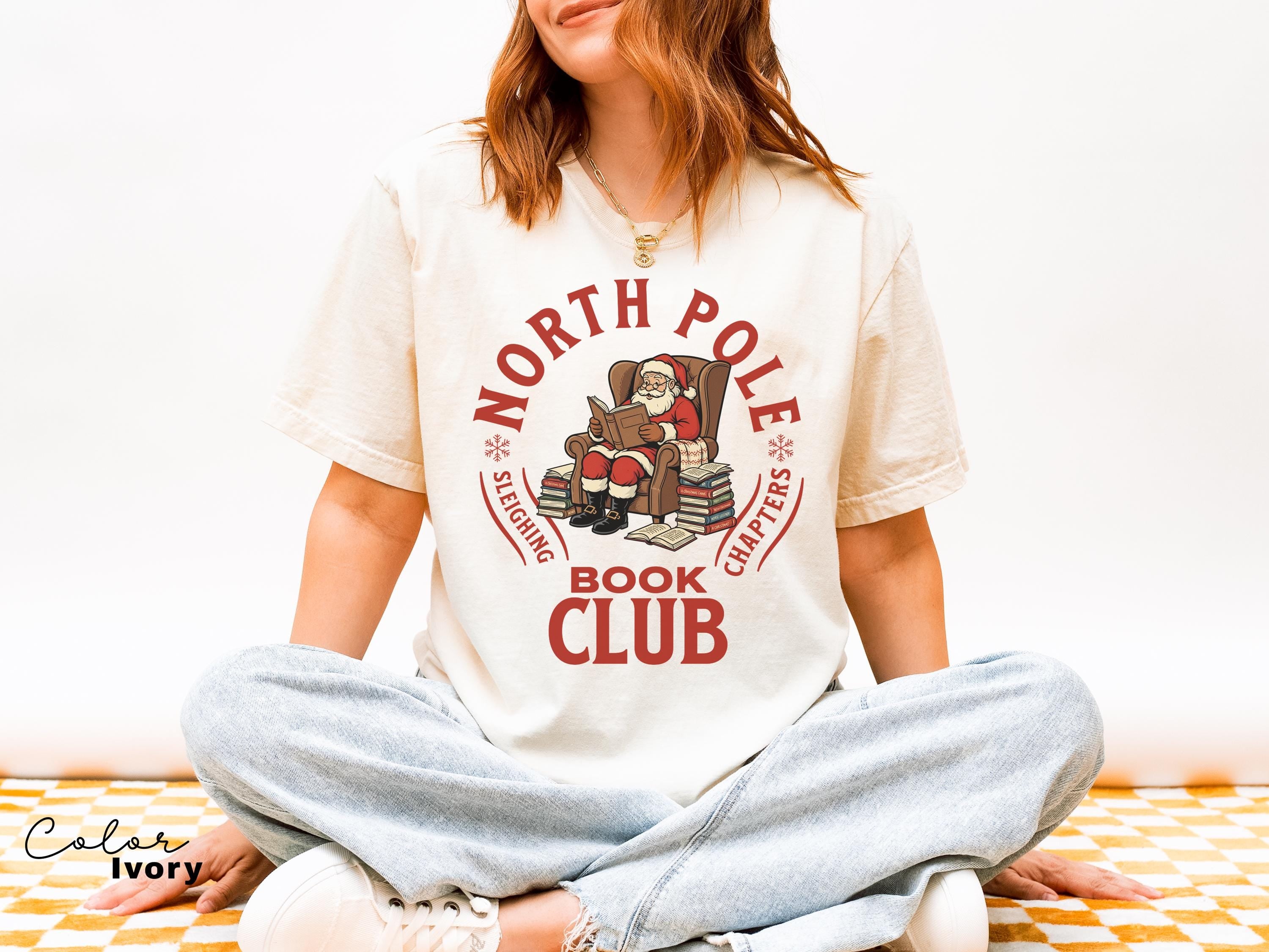 Retro Santa Claus Shirt, North Pole Book Club Shirt, Funny Christmas Shirt, Comfort Colors Shirt, Graphic Tee, Book Lover Gift