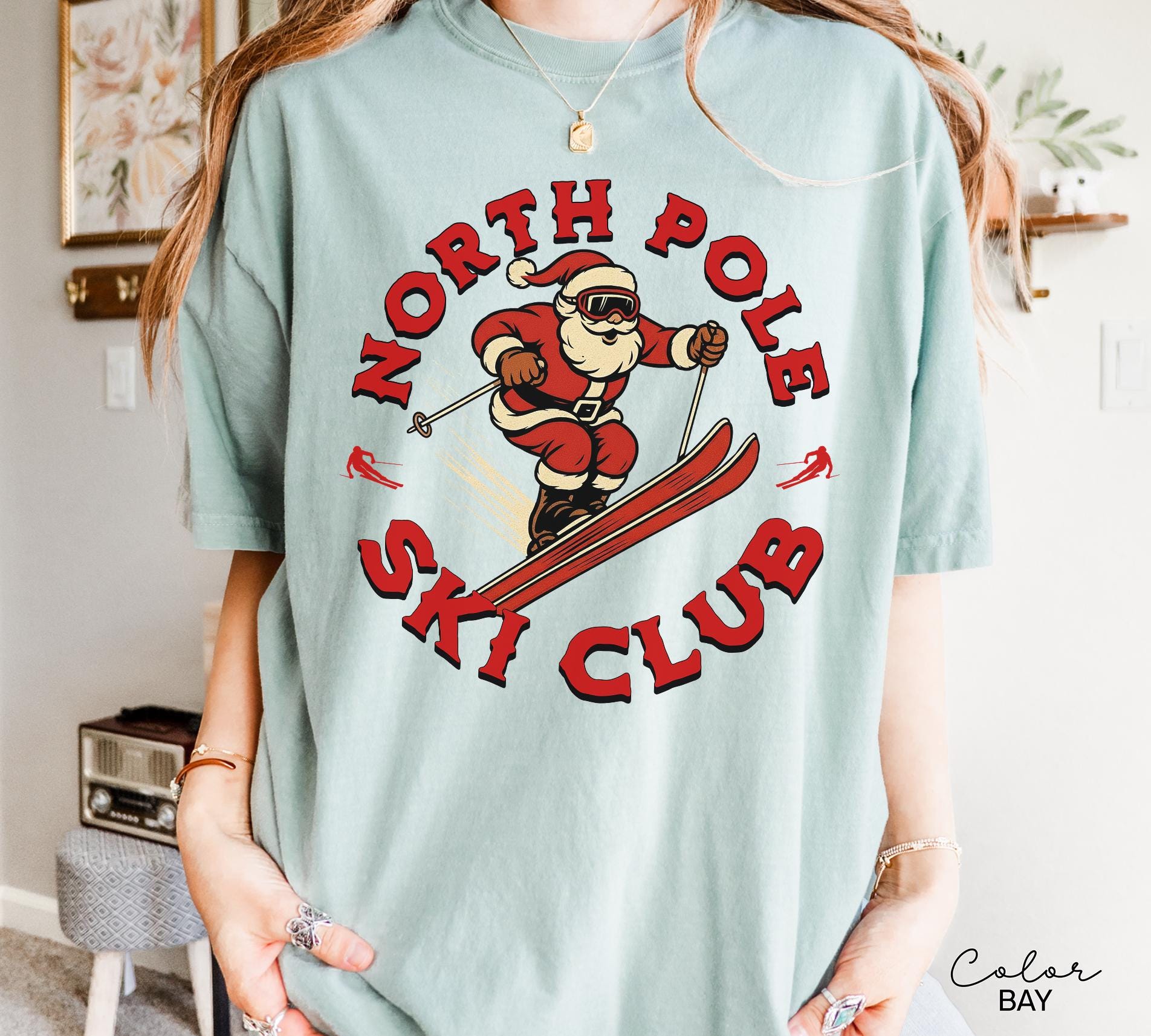 Retro Santa Claus Shirt, North Pole Ski Club, Funny Christmas Shirt, Comfort Colors Shirt, Graphic Tee, Xmas Shirt, Ski Shirt