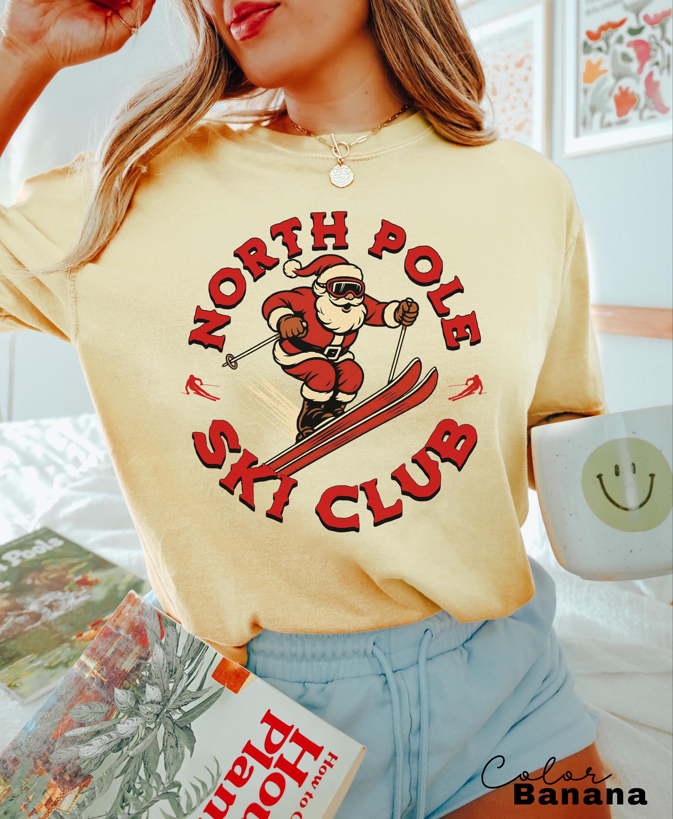 Retro Santa Claus Shirt, North Pole Ski Club, Funny Christmas Shirt, Comfort Colors Shirt, Graphic Tee, Xmas Shirt, Ski Shirt