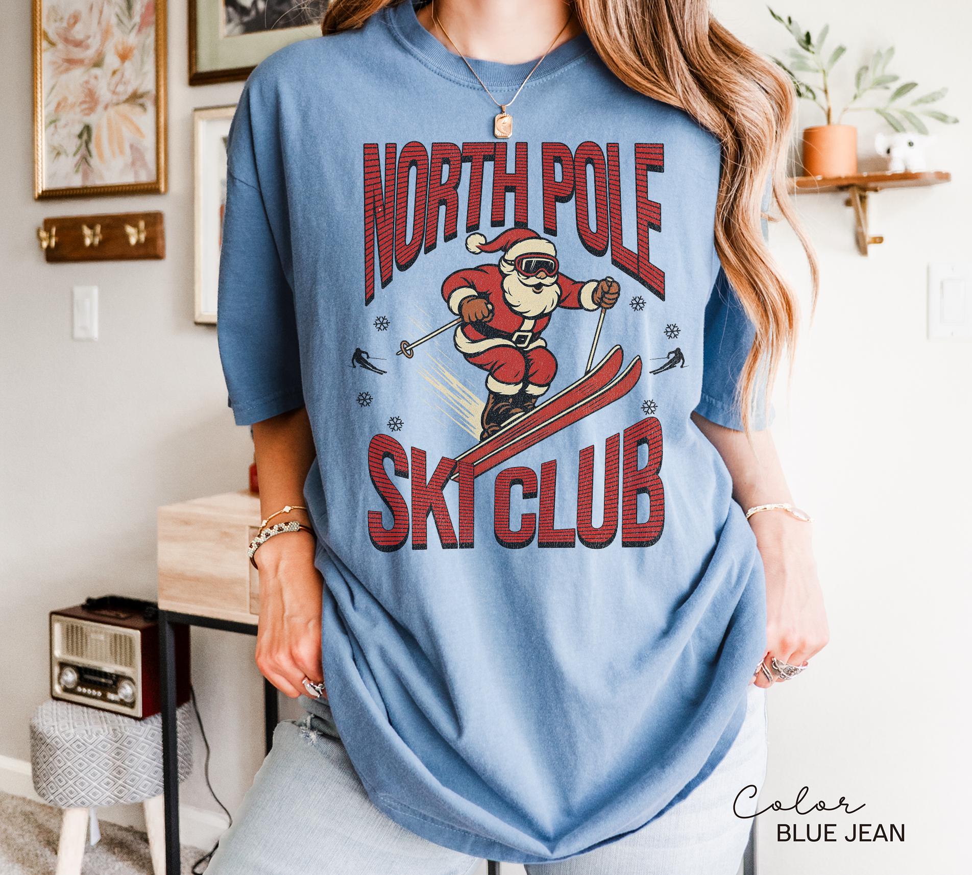 Retro Santa Claus Shirt, North Pole Ski Club, Funny Christmas Shirt, Comfort Colors Shirt, Graphic Tee, Xmas Shirt, Ski Shirt