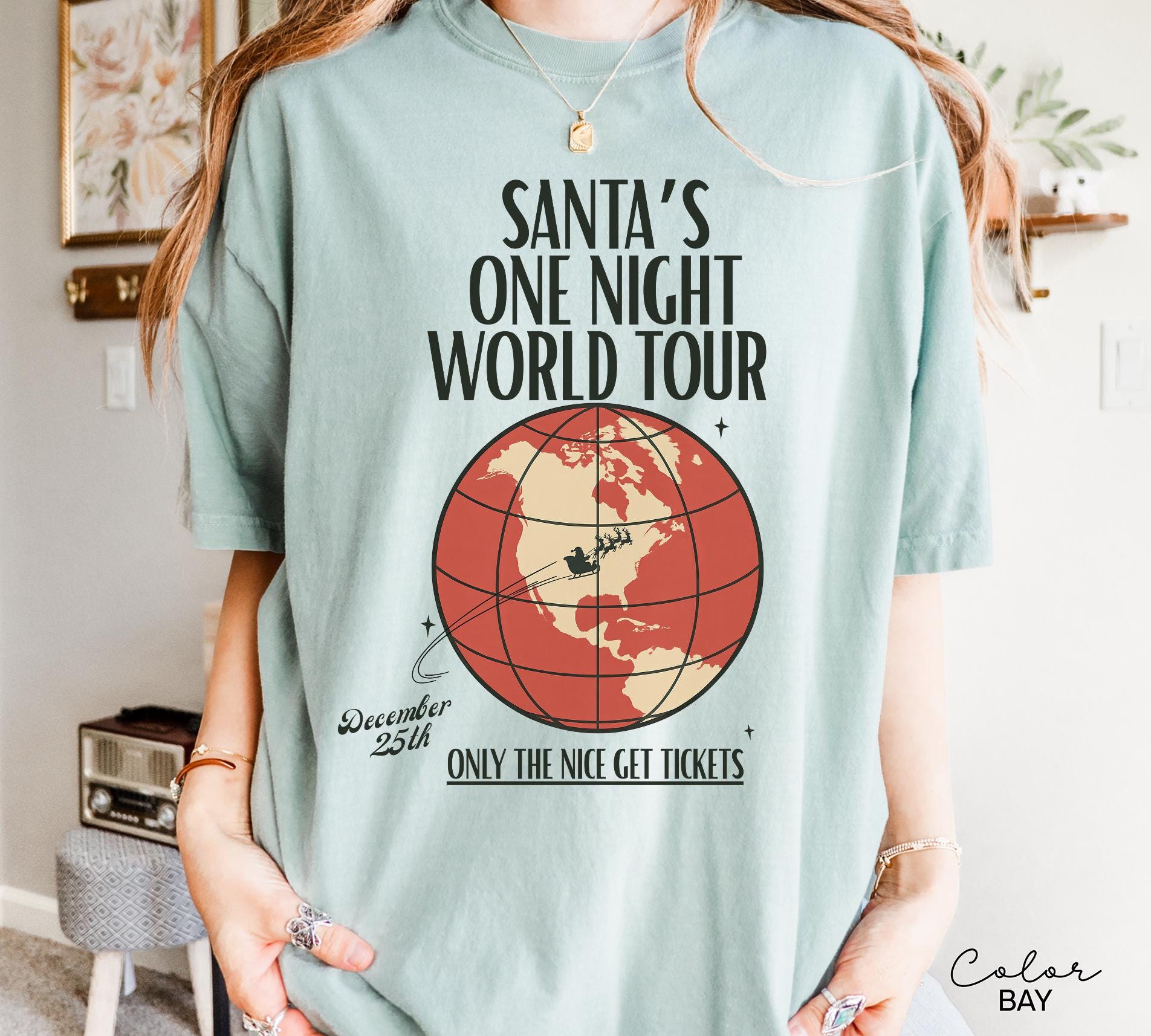 Retro Santa Claus Shirt, Funny Christmas Shirt, Santa's One Night World Tour, Comfort Colors Shirt, Graphic Tee, Xmas Shirt,