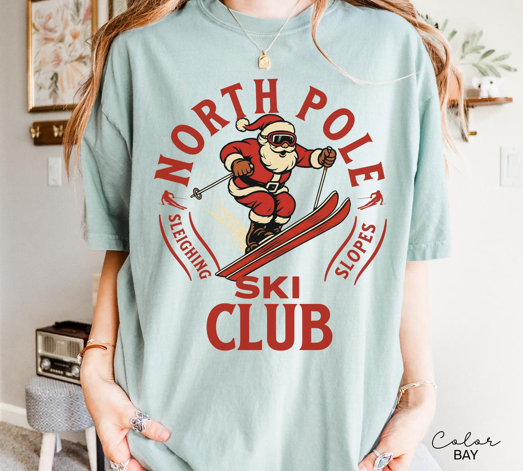 Retro Santa Claus Shirt, North Pole Ski Club, Funny Christmas Shirt, Comfort Colors Shirt, Graphic Tee, Xmas Shirt, Ski Shirt