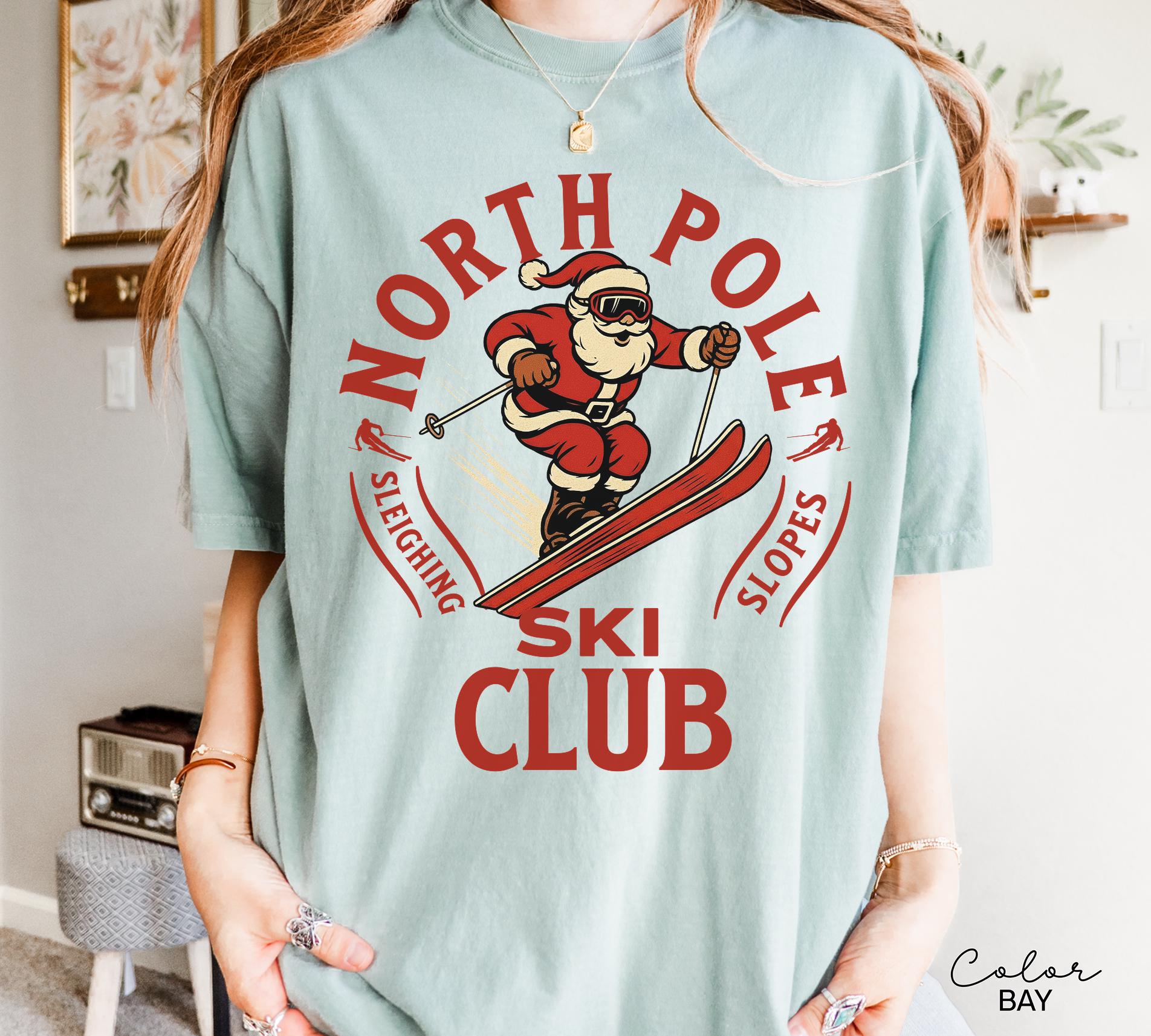 Retro Santa Claus Shirt, North Pole Ski Club, Funny Christmas Shirt, Comfort Colors Shirt, Graphic Tee, Xmas Shirt, Ski Shirt