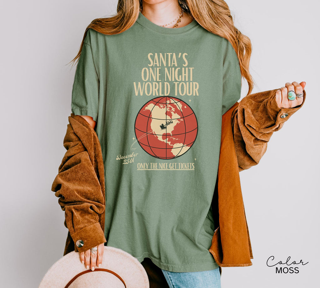 Retro Santa Claus Shirt, Funny Christmas Shirt, Santa's One Night World Tour, Comfort Colors Shirt, Graphic Tee, Xmas Shirt,