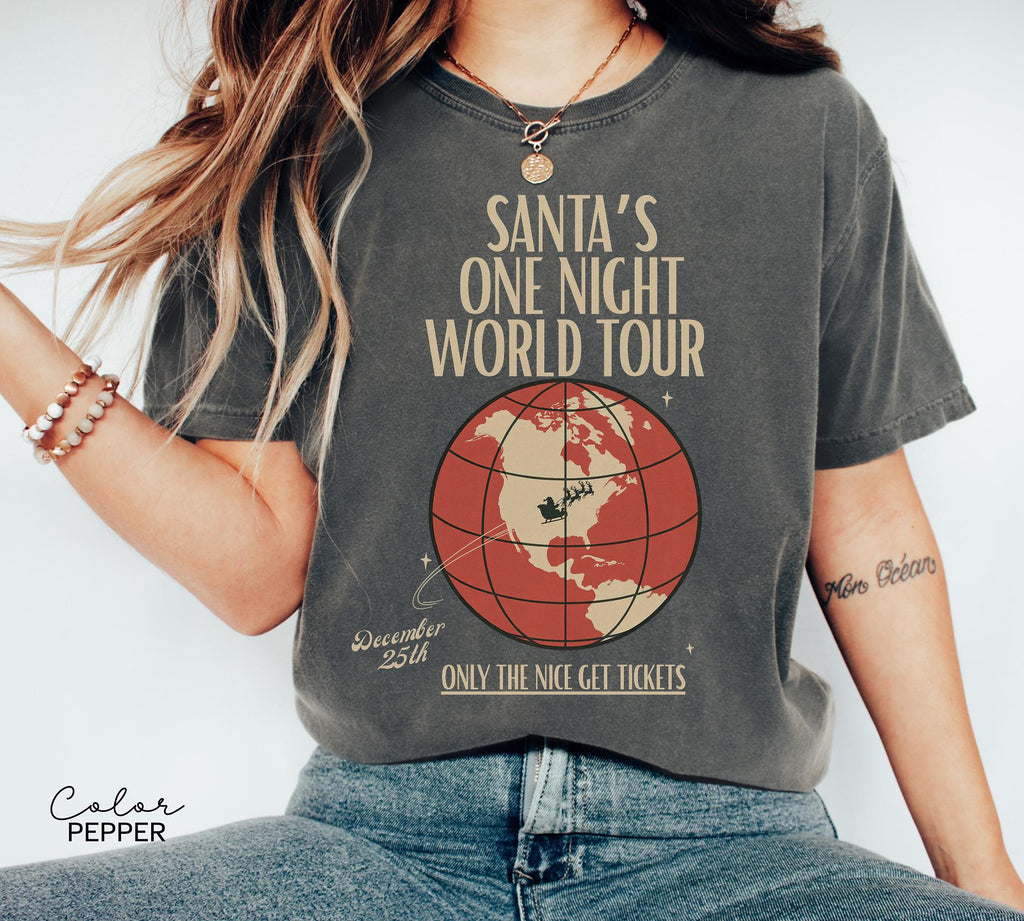 Retro Santa Claus Shirt, Funny Christmas Shirt, Santa's One Night World Tour, Comfort Colors Shirt, Graphic Tee, Xmas Shirt,