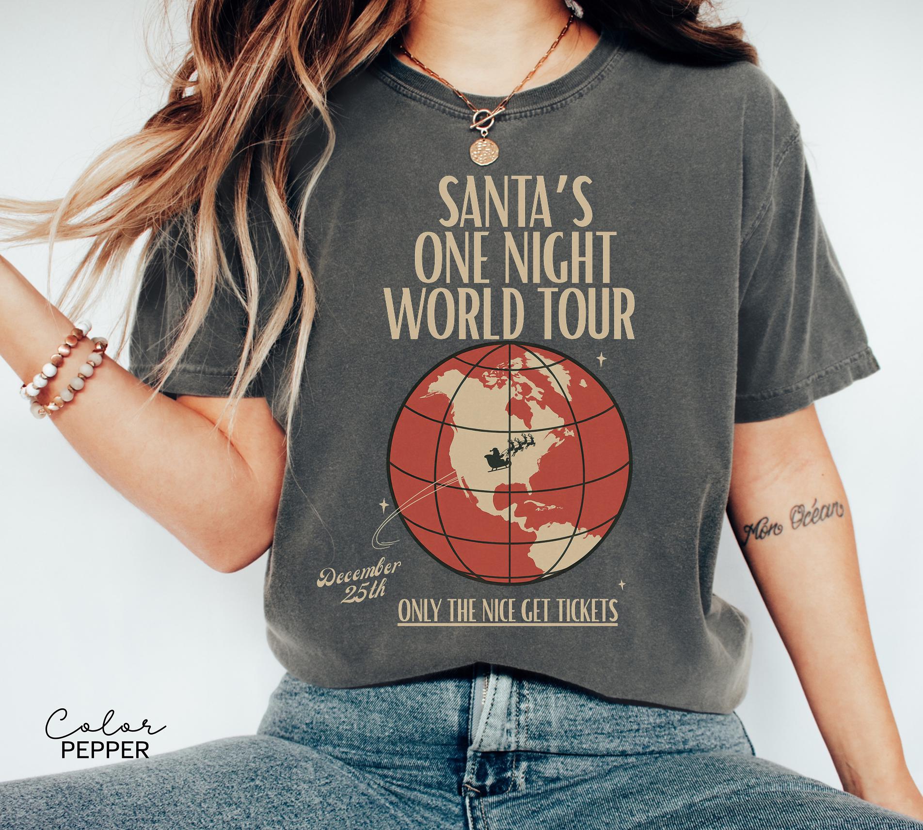 Retro Santa Claus Shirt, Funny Christmas Shirt, Santa's One Night World Tour, Comfort Colors Shirt, Graphic Tee, Xmas Shirt,
