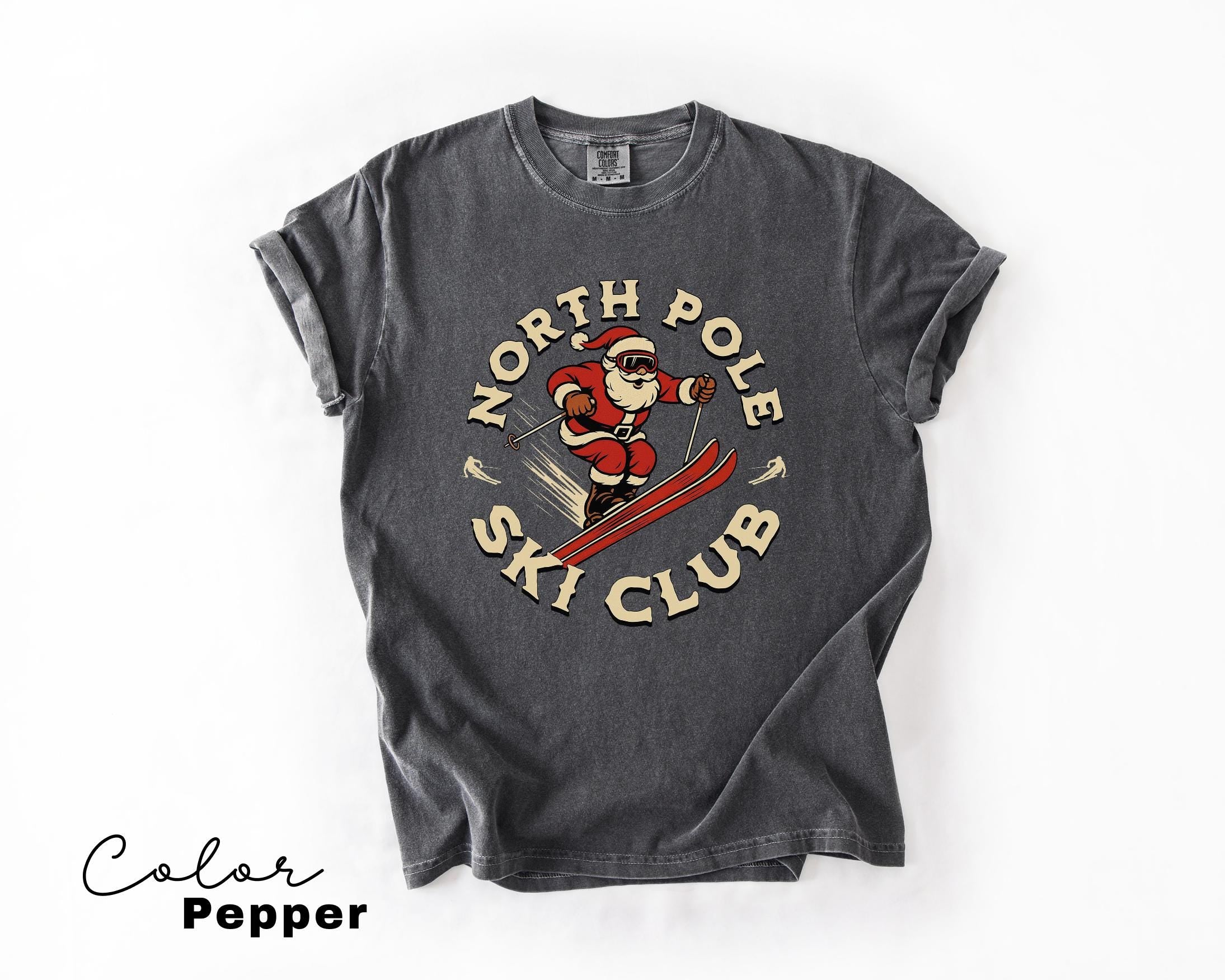 Retro Santa Claus Shirt, North Pole Ski Club, Funny Christmas Shirt, Comfort Colors Shirt, Graphic Tee, Xmas Shirt, Ski Shirt