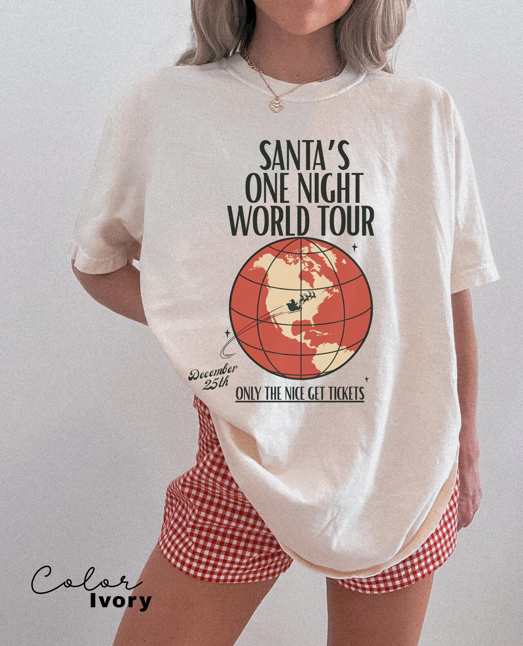 Retro Santa Claus Shirt, Funny Christmas Shirt, Santa's One Night World Tour, Comfort Colors Shirt, Graphic Tee, Xmas Shirt,