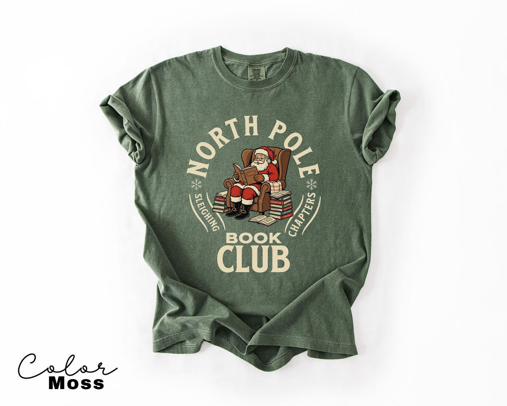 Retro Santa Claus Shirt, North Pole Book Club Shirt, Funny Christmas Shirt, Comfort Colors Shirt, Graphic Tee, Book Lover Gift