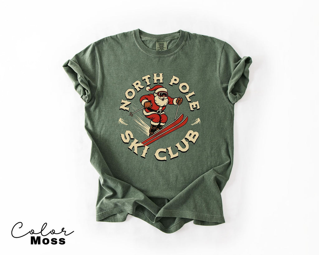 Retro Santa Claus Shirt, North Pole Ski Club, Funny Christmas Shirt, Comfort Colors Shirt, Graphic Tee, Xmas Shirt, Ski Shirt