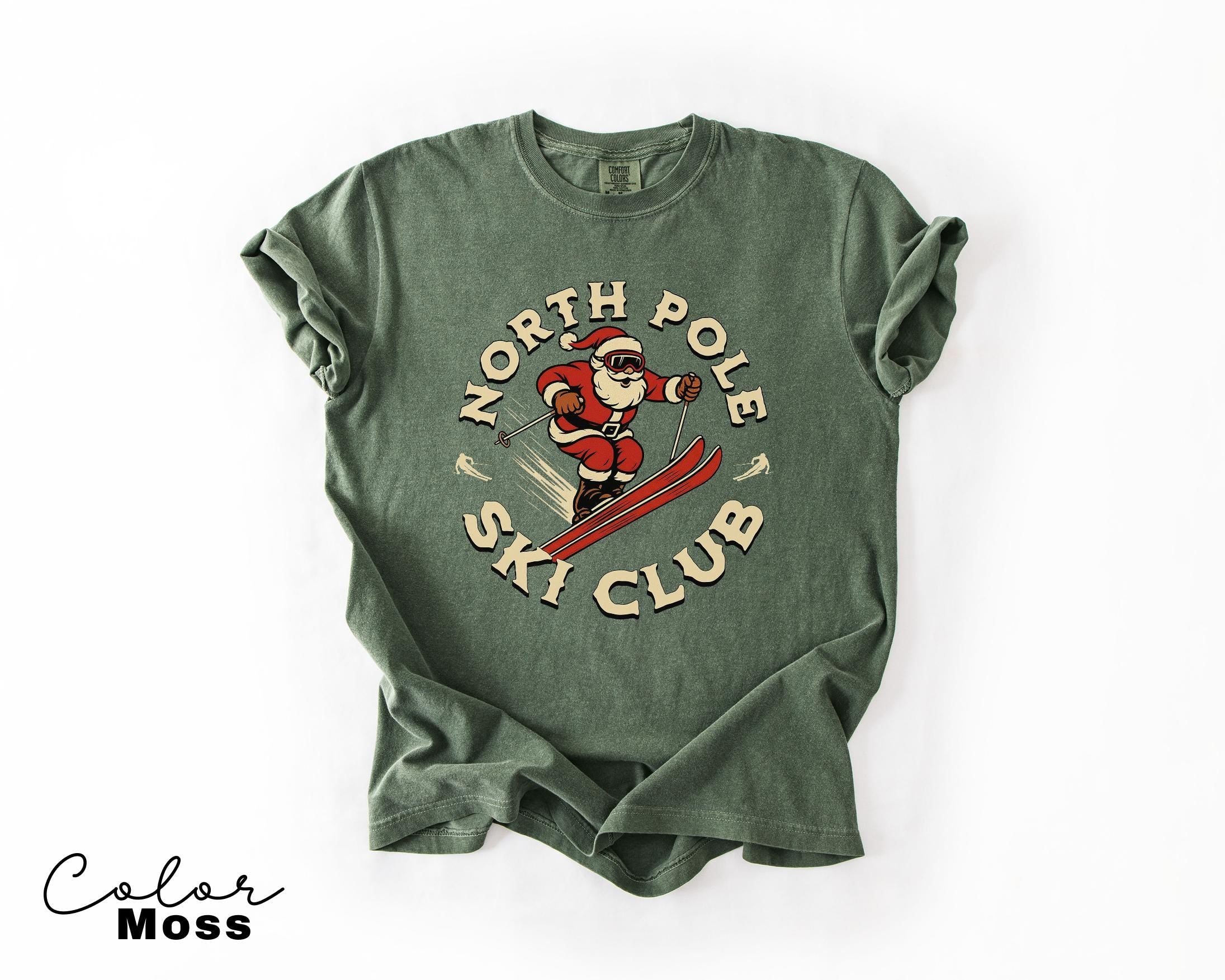 Retro Santa Claus Shirt, North Pole Ski Club, Funny Christmas Shirt, Comfort Colors Shirt, Graphic Tee, Xmas Shirt, Ski Shirt