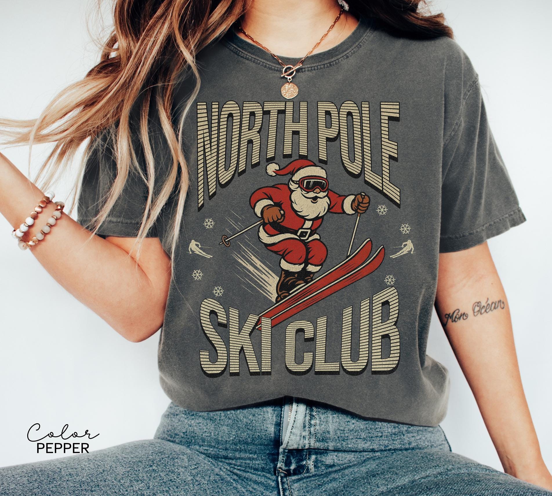 Retro Santa Claus Shirt, North Pole Ski Club, Funny Christmas Shirt, Comfort Colors Shirt, Graphic Tee, Xmas Shirt, Ski Shirt