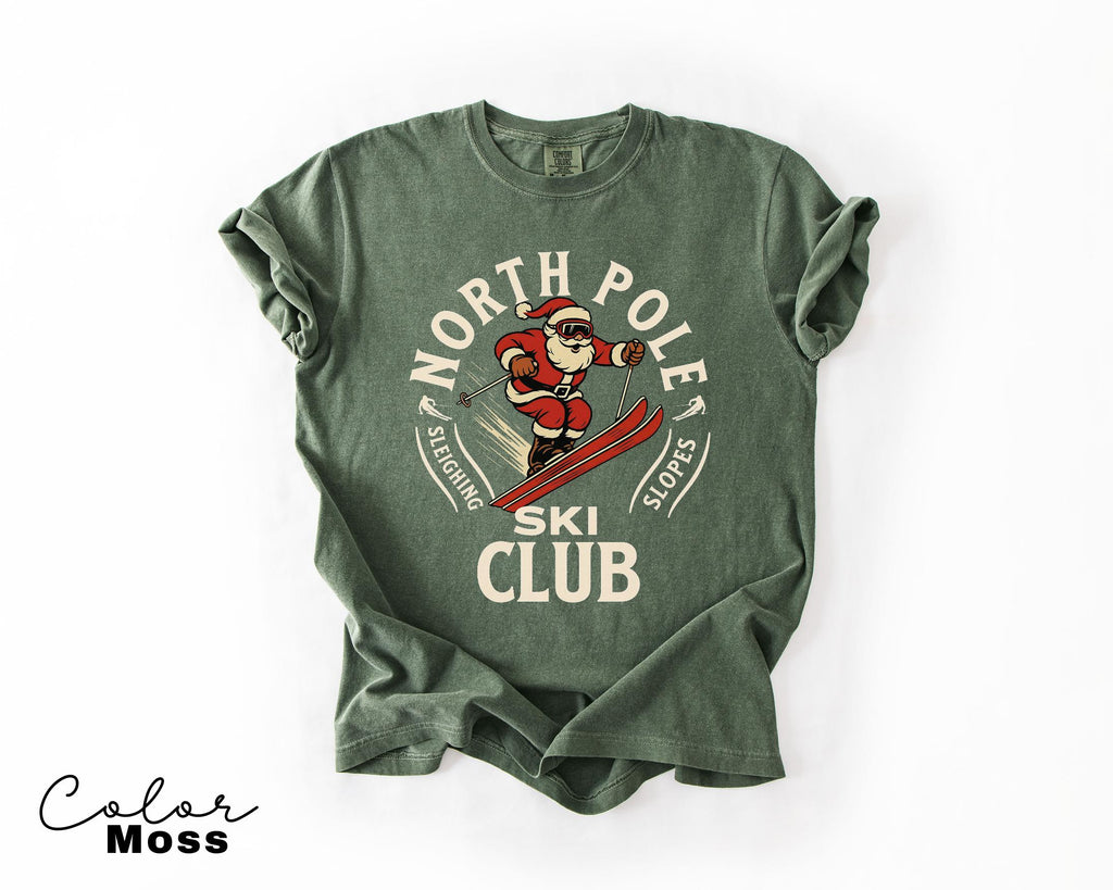 Retro Santa Claus Shirt, North Pole Ski Club, Funny Christmas Shirt, Comfort Colors Shirt, Graphic Tee, Xmas Shirt, Ski Shirt