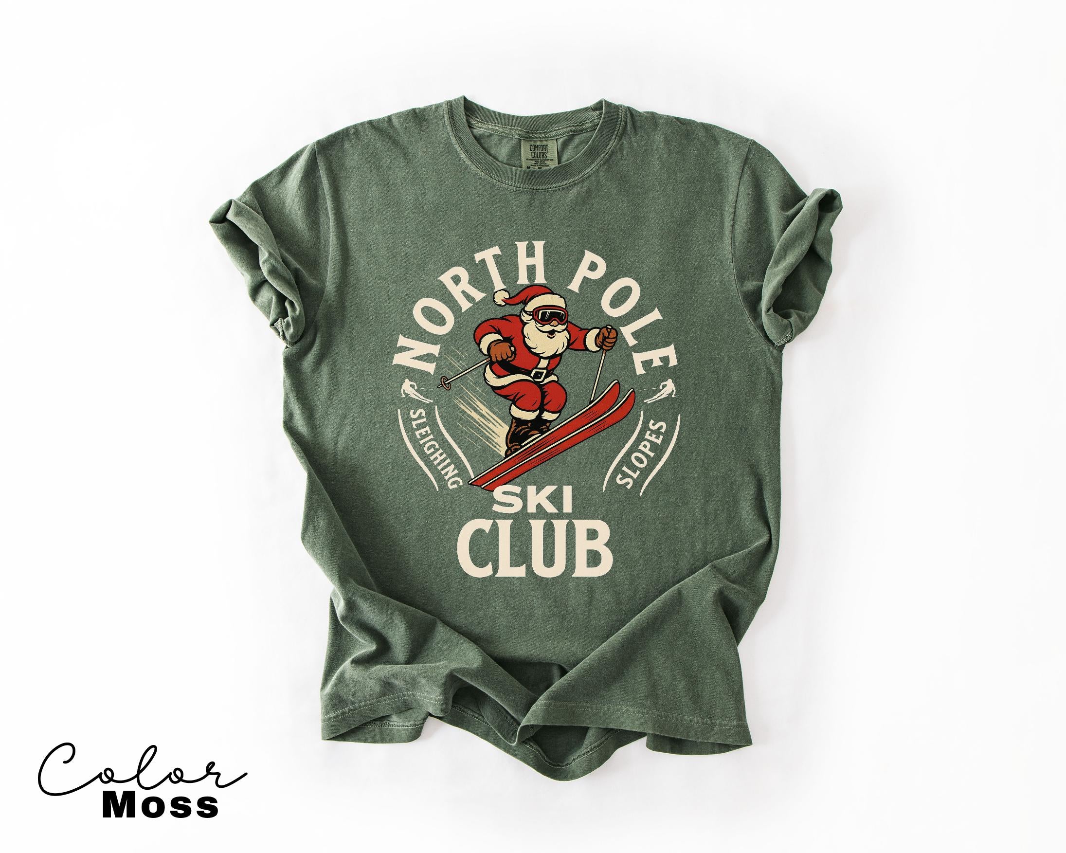 Retro Santa Claus Shirt, North Pole Ski Club, Funny Christmas Shirt, Comfort Colors Shirt, Graphic Tee, Xmas Shirt, Ski Shirt