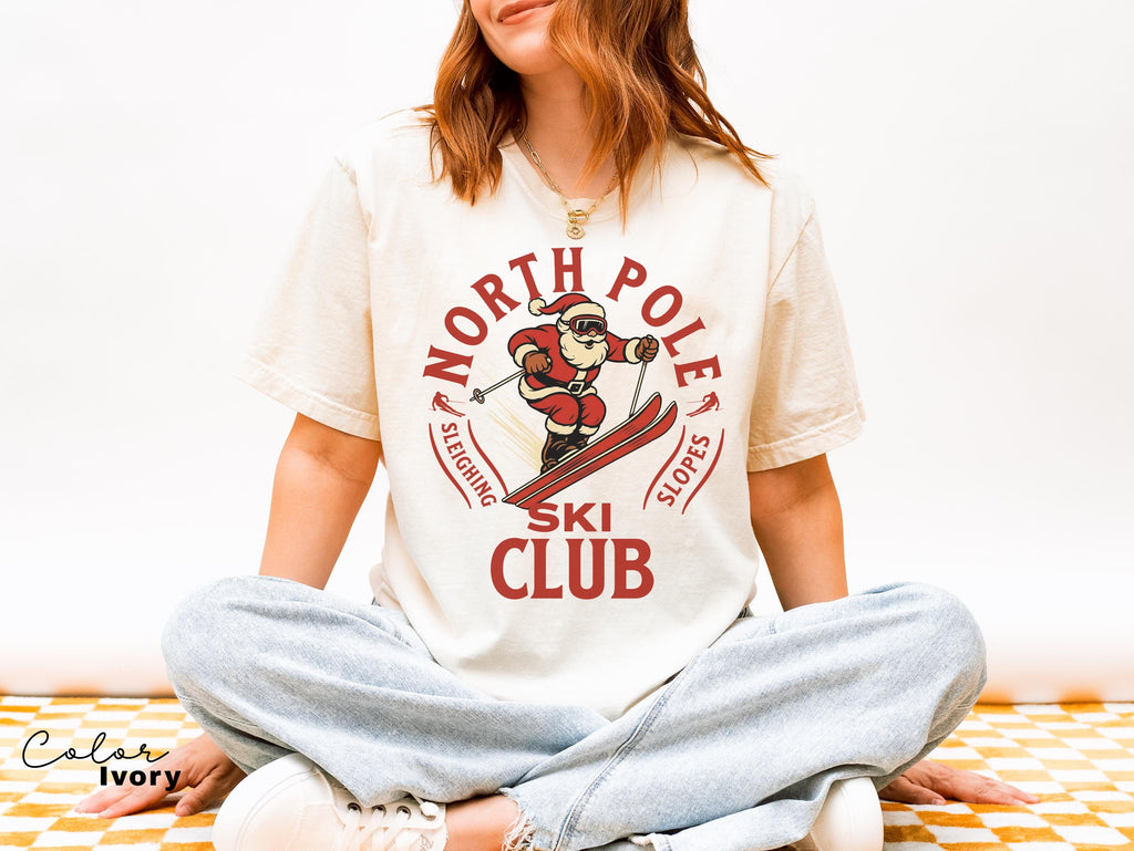 Retro Santa Claus Shirt, North Pole Ski Club, Funny Christmas Shirt, Comfort Colors Shirt, Graphic Tee, Xmas Shirt, Ski Shirt