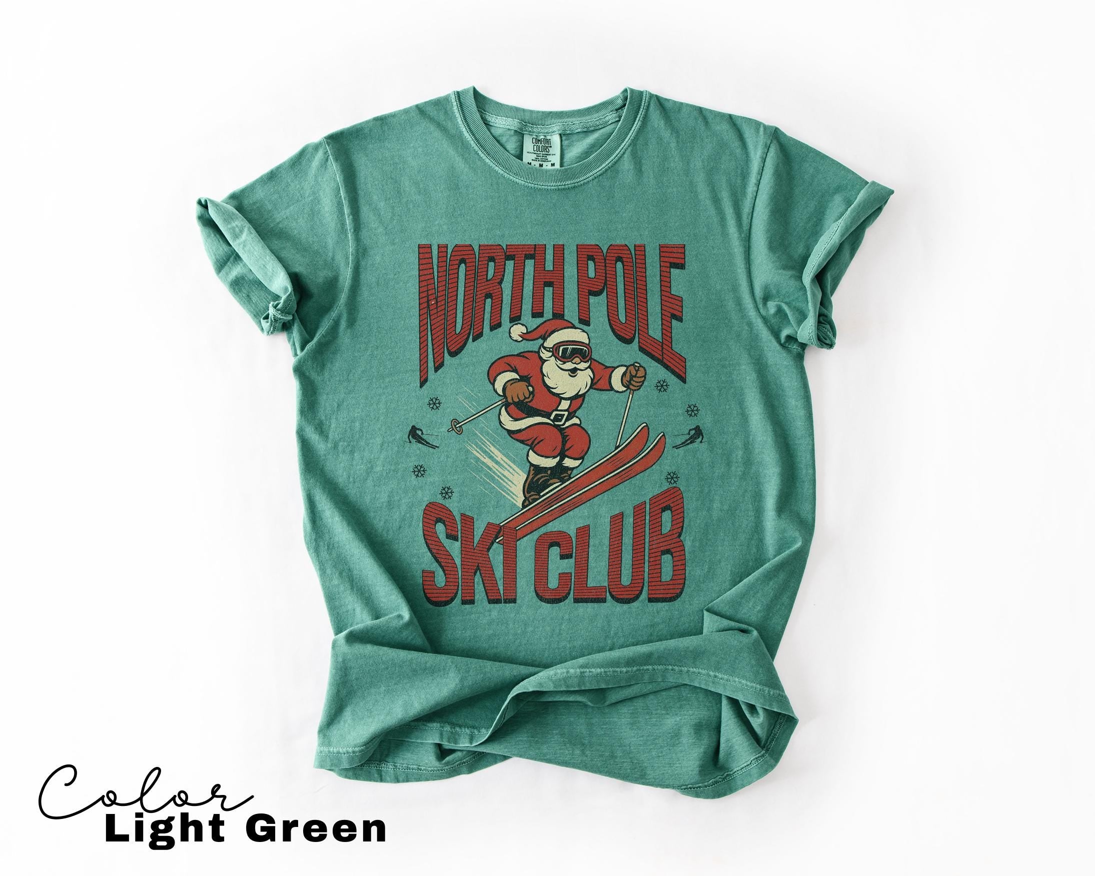 Retro Santa Claus Shirt, North Pole Ski Club, Funny Christmas Shirt, Comfort Colors Shirt, Graphic Tee, Xmas Shirt, Ski Shirt