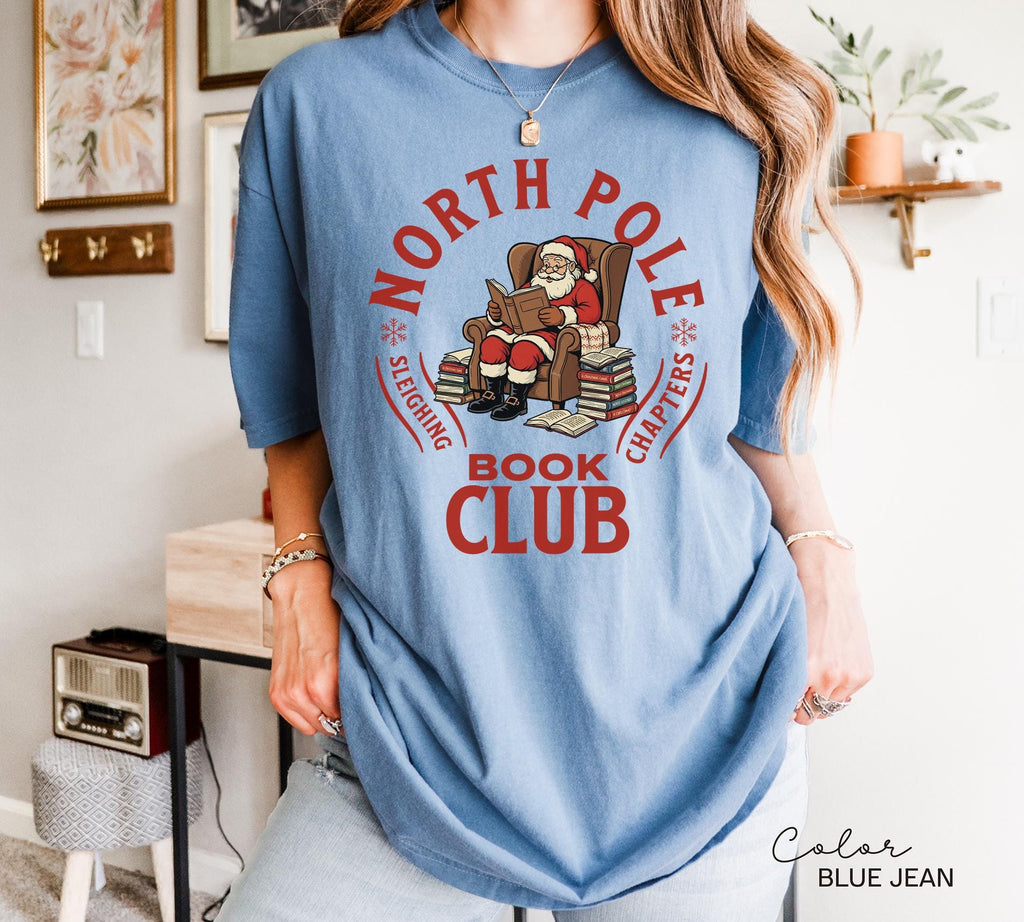 Retro Santa Claus Shirt, North Pole Book Club Shirt, Funny Christmas Shirt, Comfort Colors Shirt, Graphic Tee, Book Lover Gift