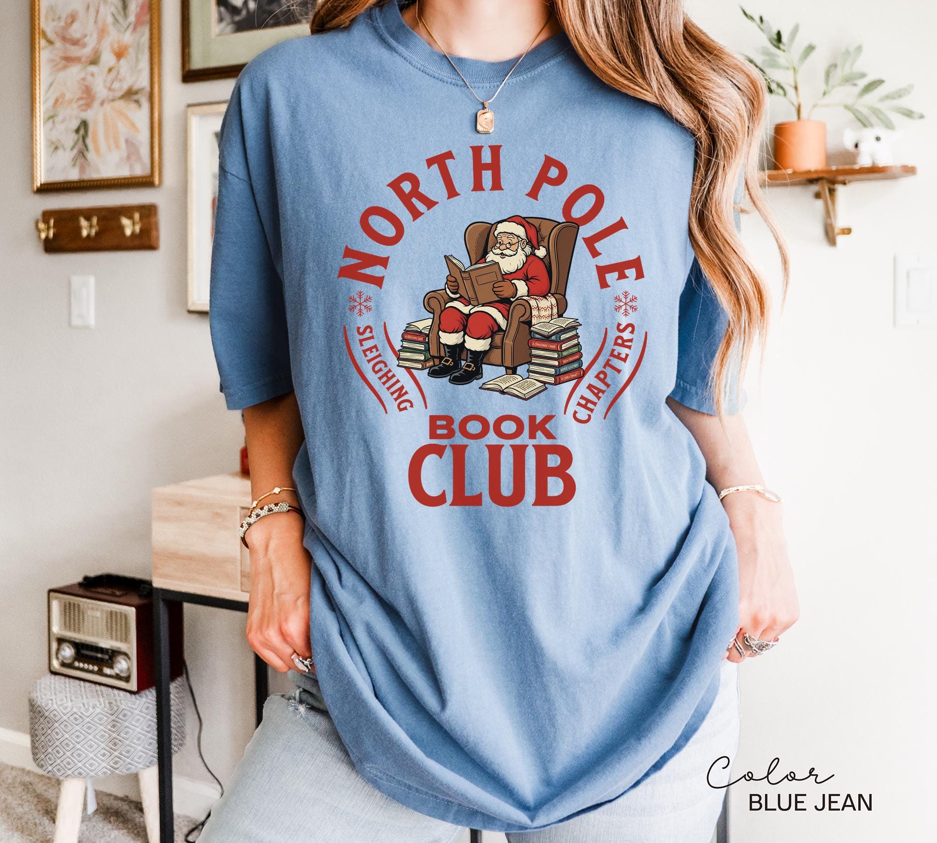 Retro Santa Claus Shirt, North Pole Book Club Shirt, Funny Christmas Shirt, Comfort Colors Shirt, Graphic Tee, Book Lover Gift