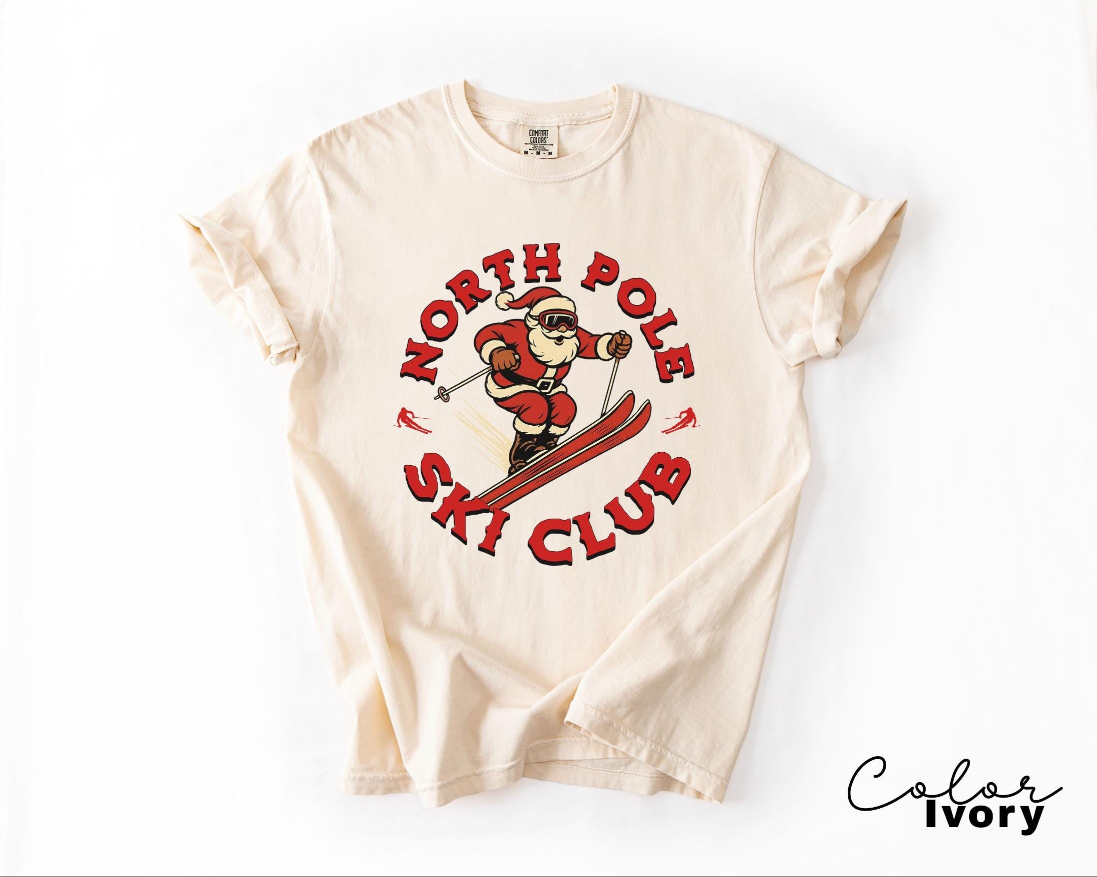 Retro Santa Claus Shirt, North Pole Ski Club, Funny Christmas Shirt, Comfort Colors Shirt, Graphic Tee, Xmas Shirt, Ski Shirt