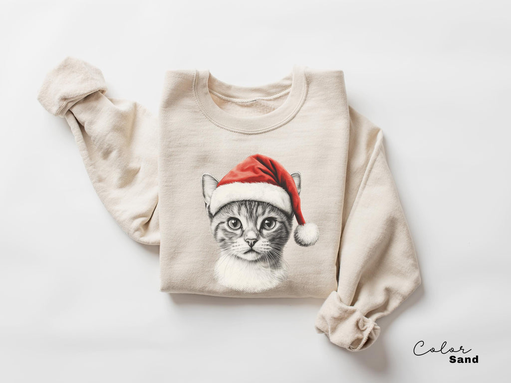 Retro 90's Cat Christmas Sweatshirt, Kitten Christmas Crewneck, Retro Nature, Winter Tee, Vintage Style, Cat Lover Gift