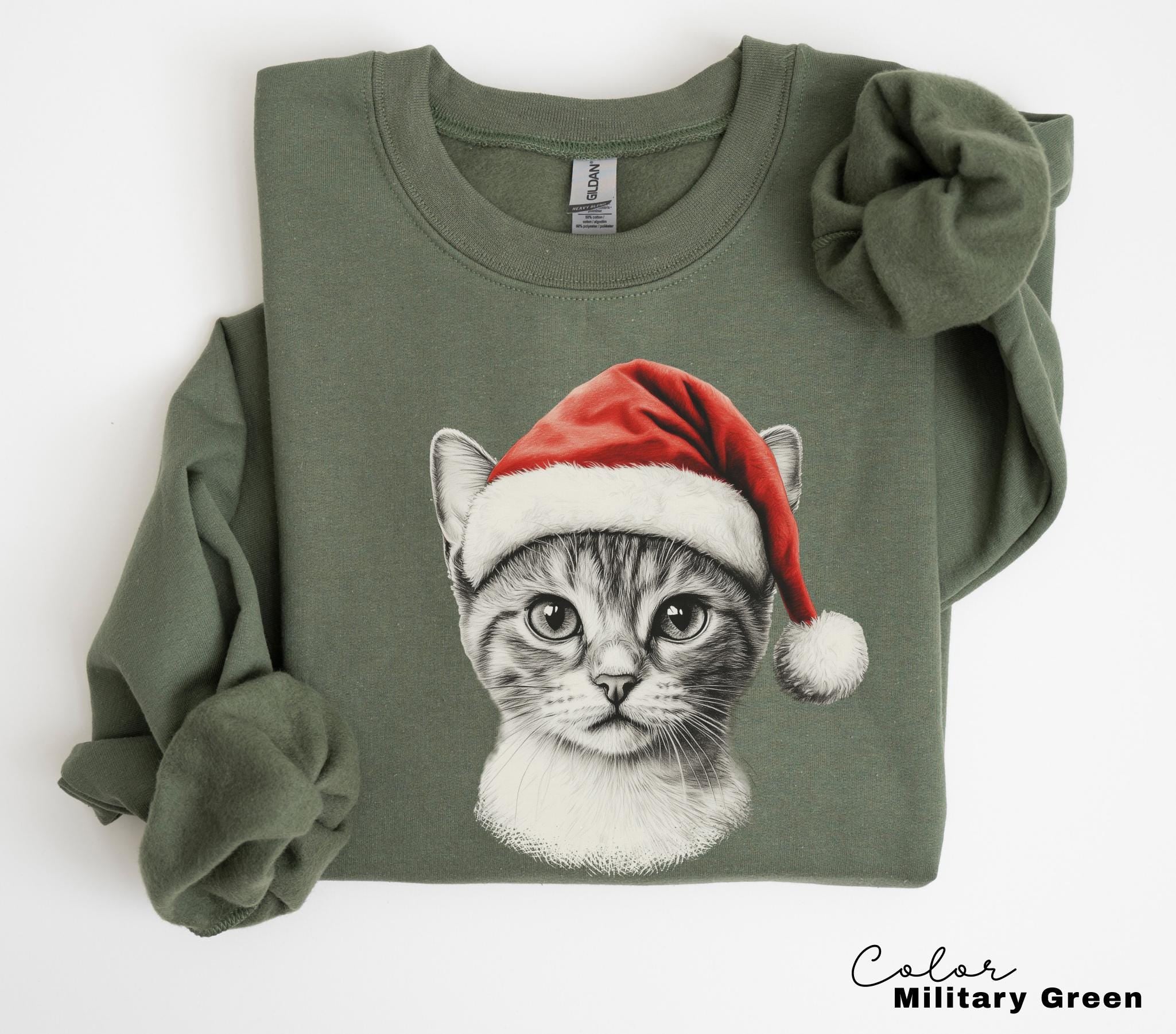 Retro 90's Cat Christmas Sweatshirt, Kitten Christmas Crewneck, Retro Nature, Winter Tee, Vintage Style, Cat Lover Gift