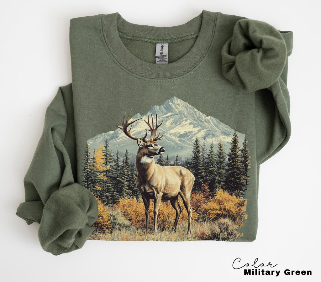 Retro Deer Sweatshirt, Vintage Fall Hunter Scene Shirt, 90s Forest Nature Outfit Crewneck, Americana Nostalgia Deer Crewneck, Nature Camping