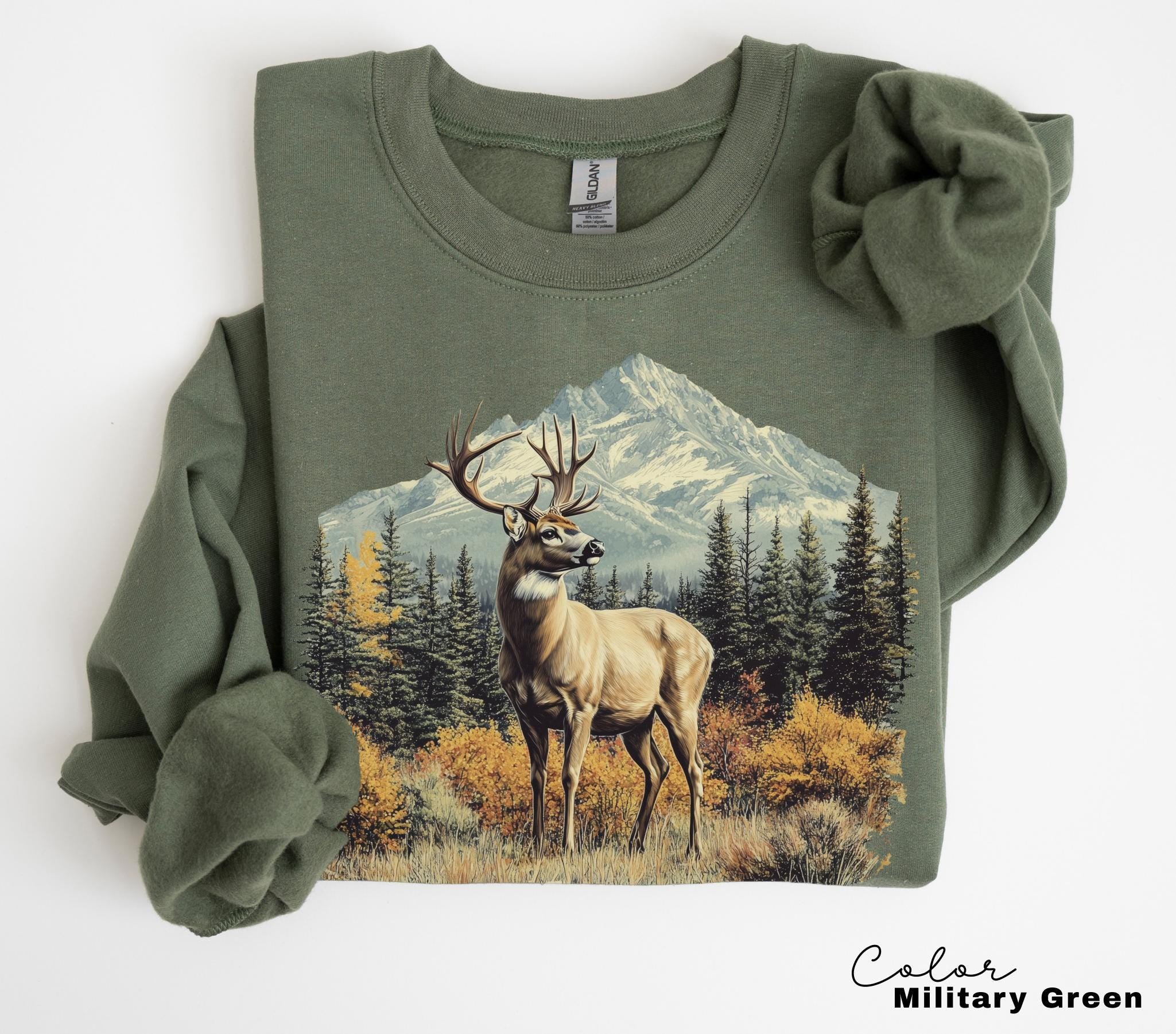 Retro Deer Sweatshirt, Vintage Fall Hunter Scene Shirt, 90s Forest Nature Outfit Crewneck, Americana Nostalgia Deer Crewneck, Nature Camping