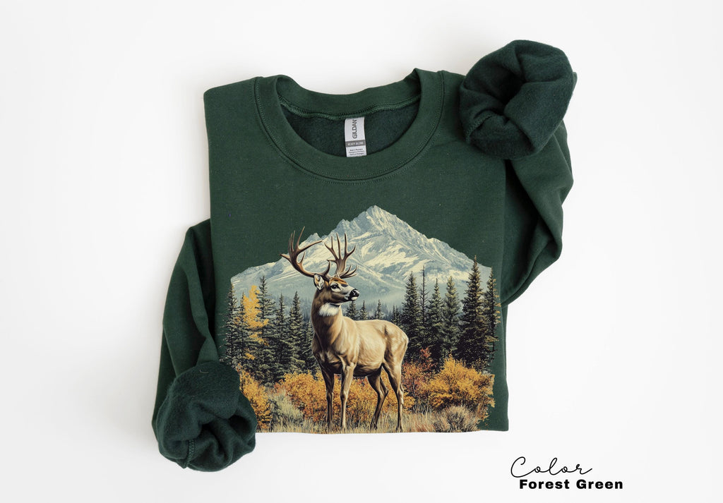 Retro Deer Sweatshirt, Vintage Fall Hunter Scene Crewneck