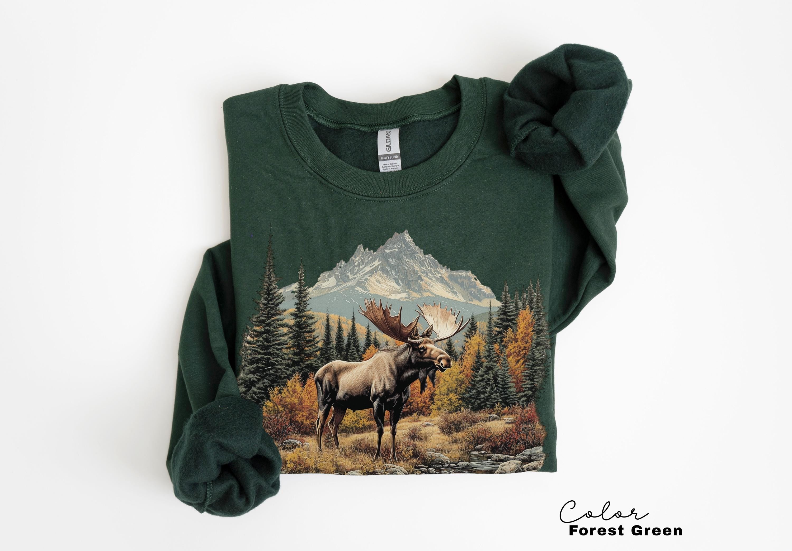 Moose Sweatshirt, Retro Nature Shirt, 90s Forest Nature, Americana Nostalgia Moose Crewneck, Nature Camping