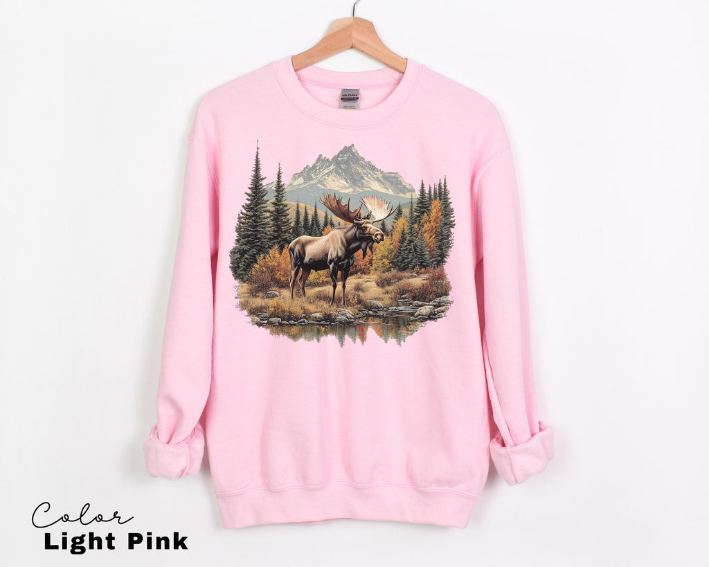Moose Sweatshirt, Retro Nature Crewneck, 90s Forest Camping Shirt