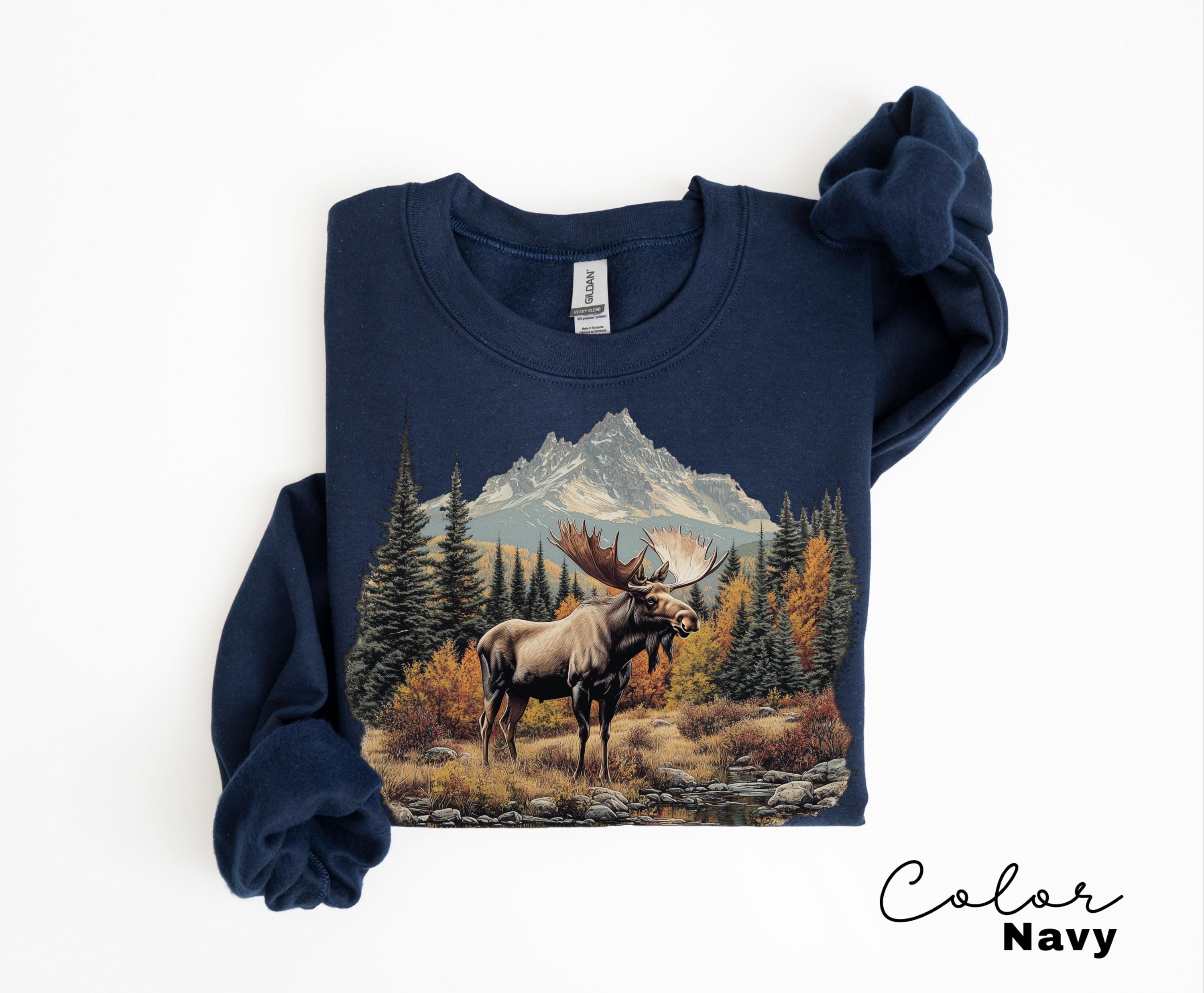 Moose Sweatshirt, Retro Nature Crewneck, 90s Forest Camping Shirt