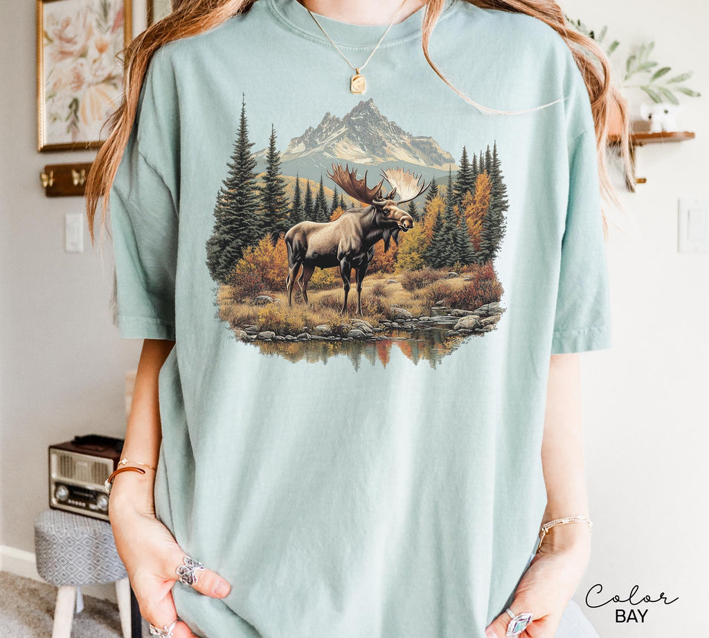 Moose Sweatshirt, Retro Nature Crewneck, 90s Forest Camping Shirt