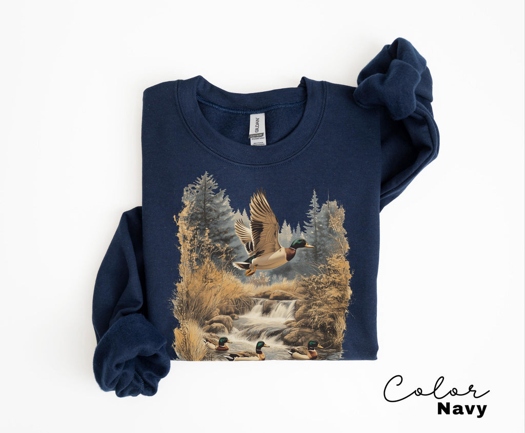 Retro Duck Nature Sweatshirt, 90s Vintage Mallard Duck Pullover Unisex Crewneck