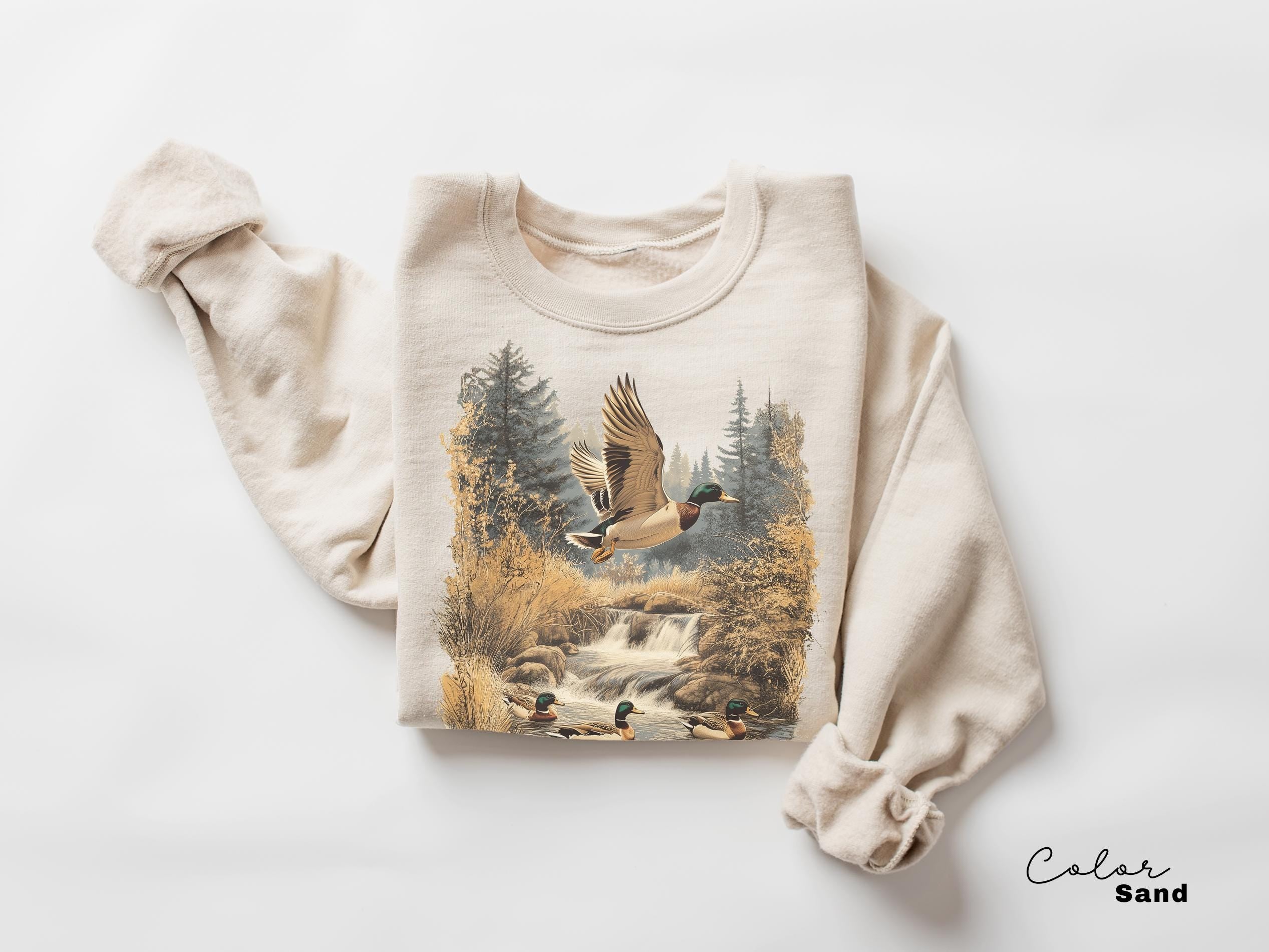 Retro Duck Nature Sweatshirt , 90s Vintage Wildlife Mallard Duck Pullover, Cabincore Unisex Crewneck, Hiking Nature Lover