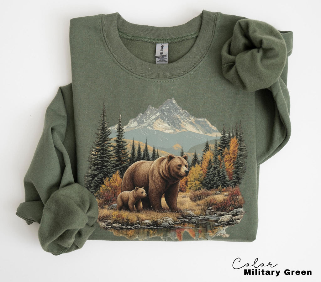 Retro Bear Sweatshirt, Vintage Fall Hunter Scene Shirt, 90s Forest Nature Outfit Crewneck, Americana Nostalgia Grizzly Bear, Nature Camping