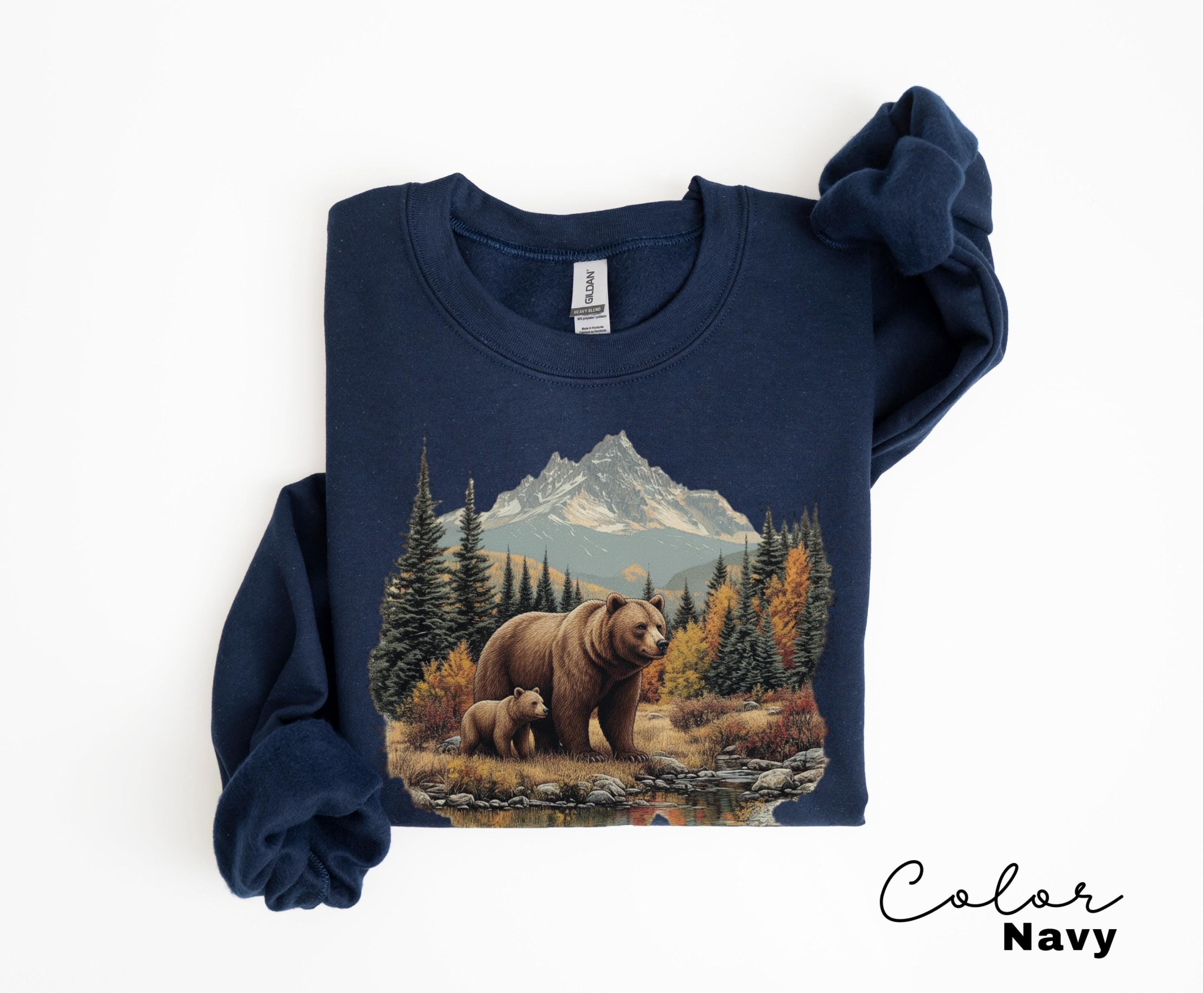 Retro Bear Sweatshirt, Vintage Fall Hunter Scene Crewneck