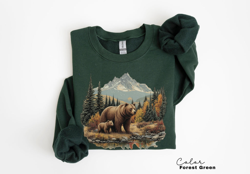 Retro Bear Sweatshirt, Vintage Fall Hunter Scene Shirt, 90s Forest Nature Outfit Crewneck, Americana Nostalgia Grizzly Bear, Nature Camping