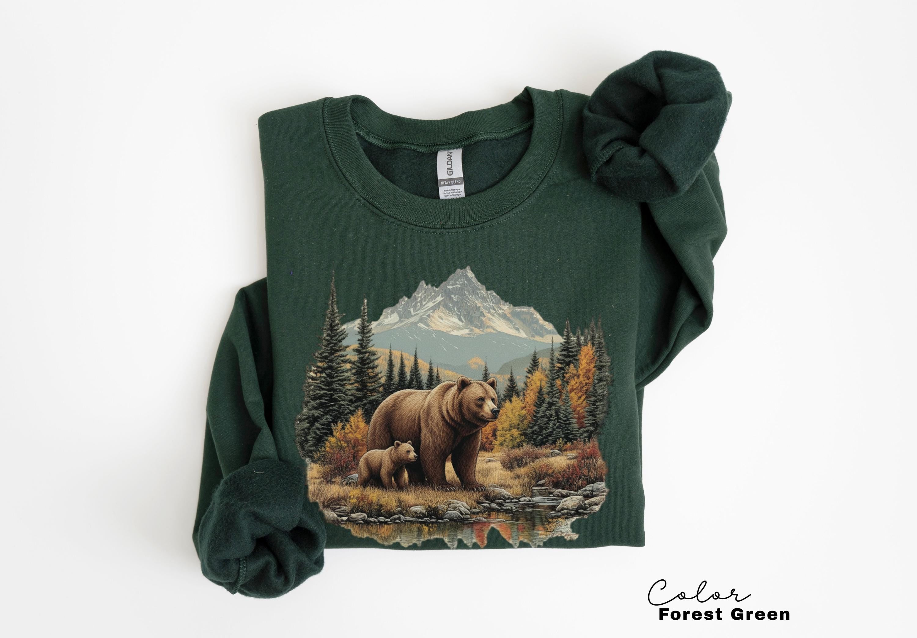 Retro Bear Sweatshirt, Vintage Fall Hunter Scene Shirt, 90s Forest Nature Outfit Crewneck, Americana Nostalgia Grizzly Bear, Nature Camping