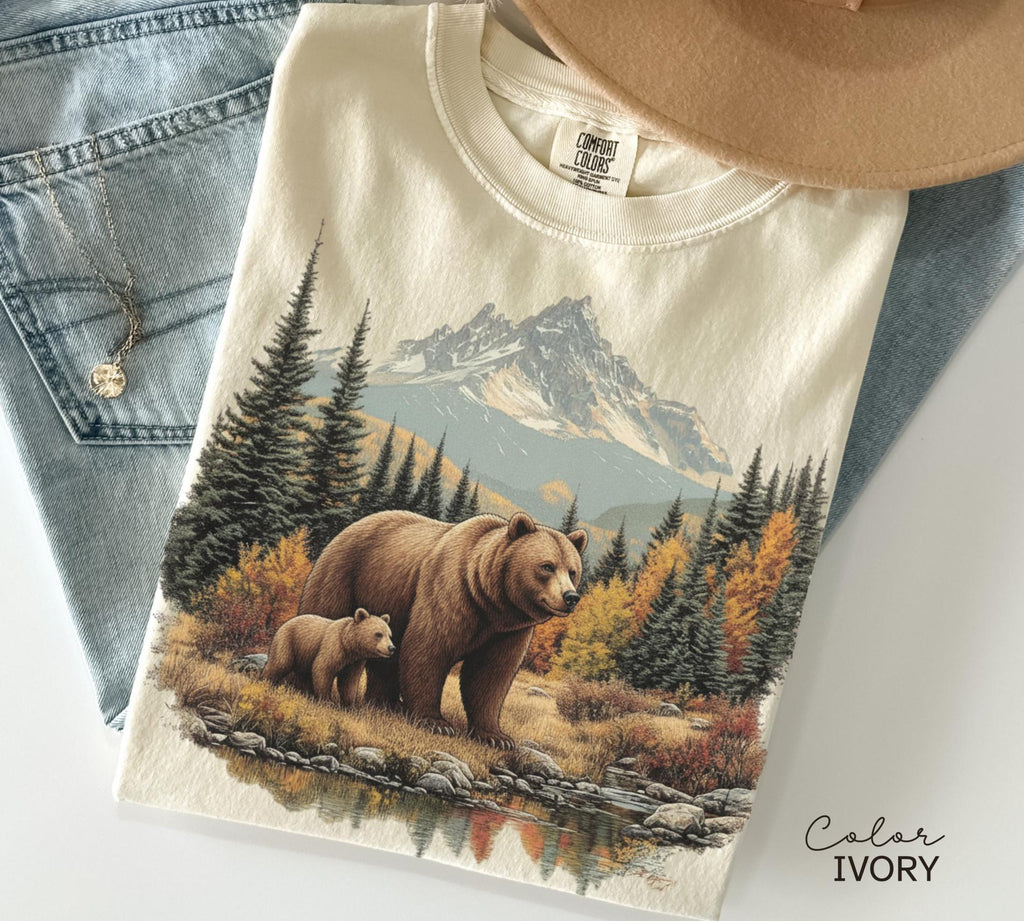 Retro Bear Sweatshirt, Vintage Fall Hunter Scene Shirt, 90s Forest Nature Outfit Crewneck, Americana Nostalgia Grizzly Bear, Nature Camping