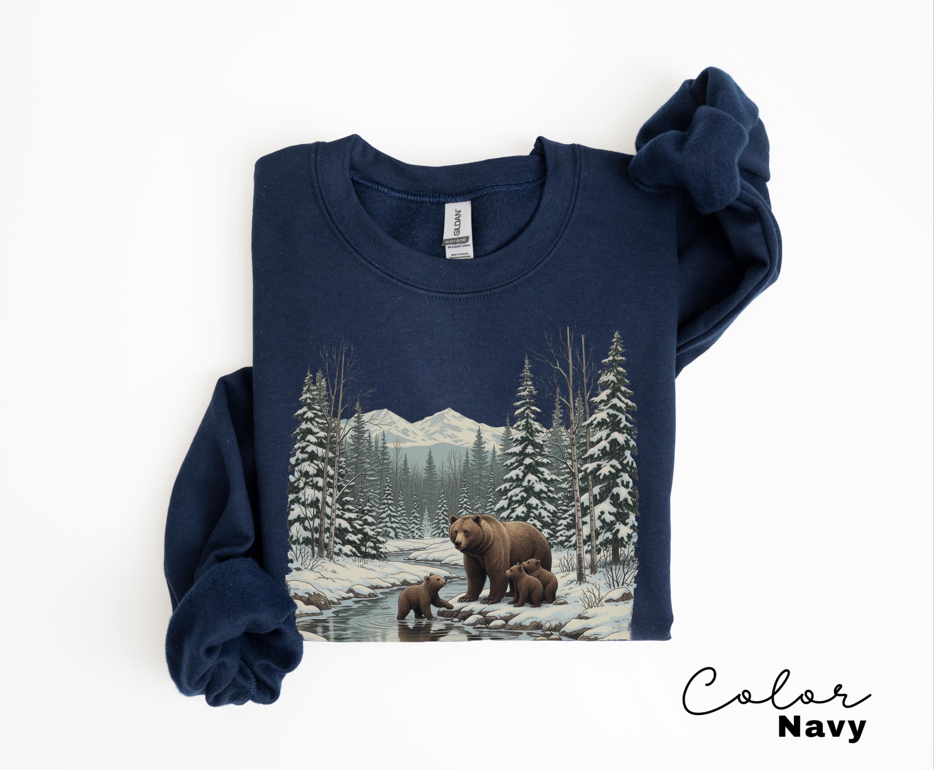 Retro Bear Sweatshirt, Vintage Fall Hunter Scene Shirt, 90s Forest Nature Outfit Crewneck, Americana Nostalgia Grizzly Bear, Nature Camping