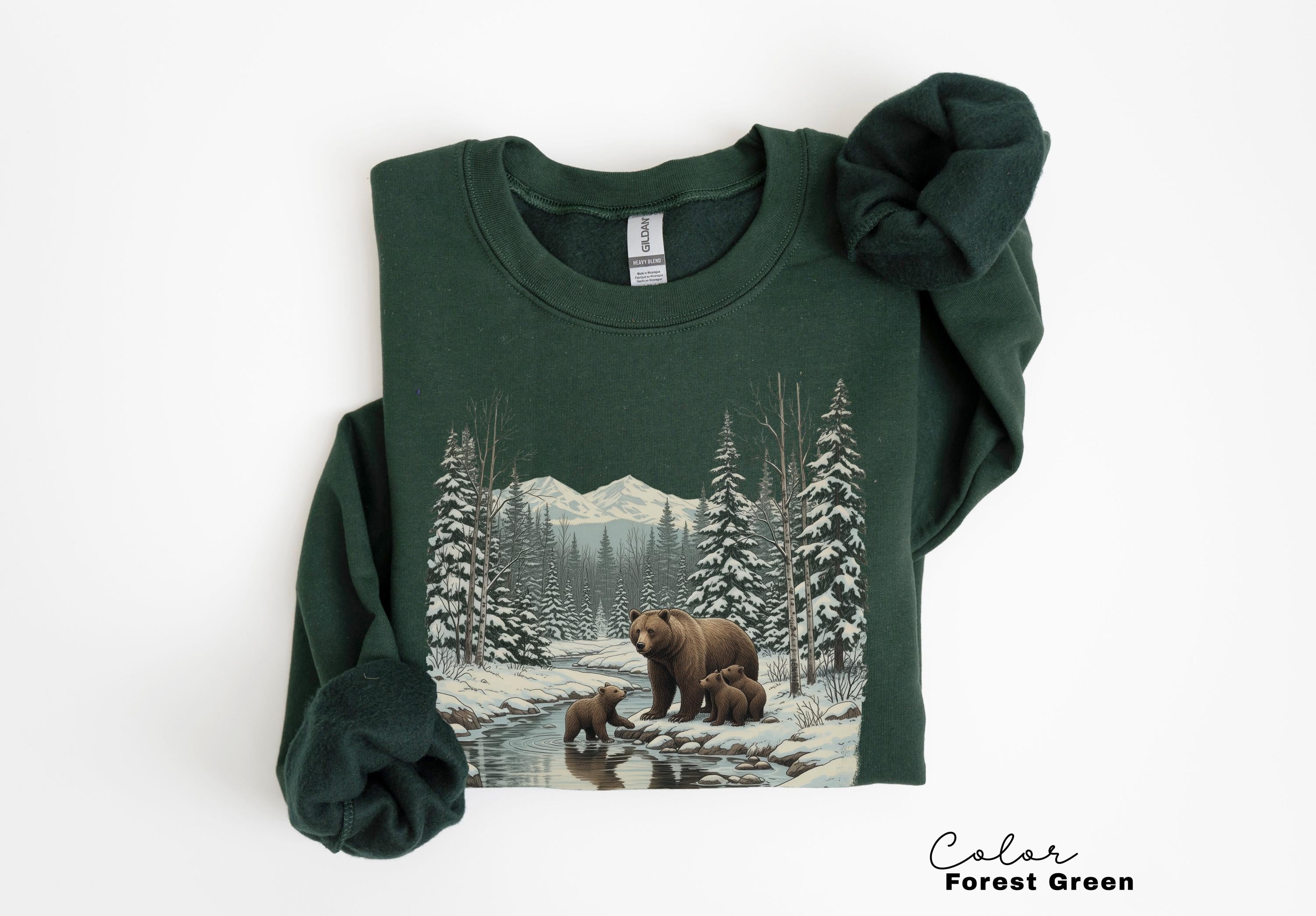 Retro Bear Sweatshirt, Vintage Fall Hunter Scene Shirt, 90s Forest Nature Outfit Crewneck, Americana Nostalgia Grizzly Bear, Nature Camping
