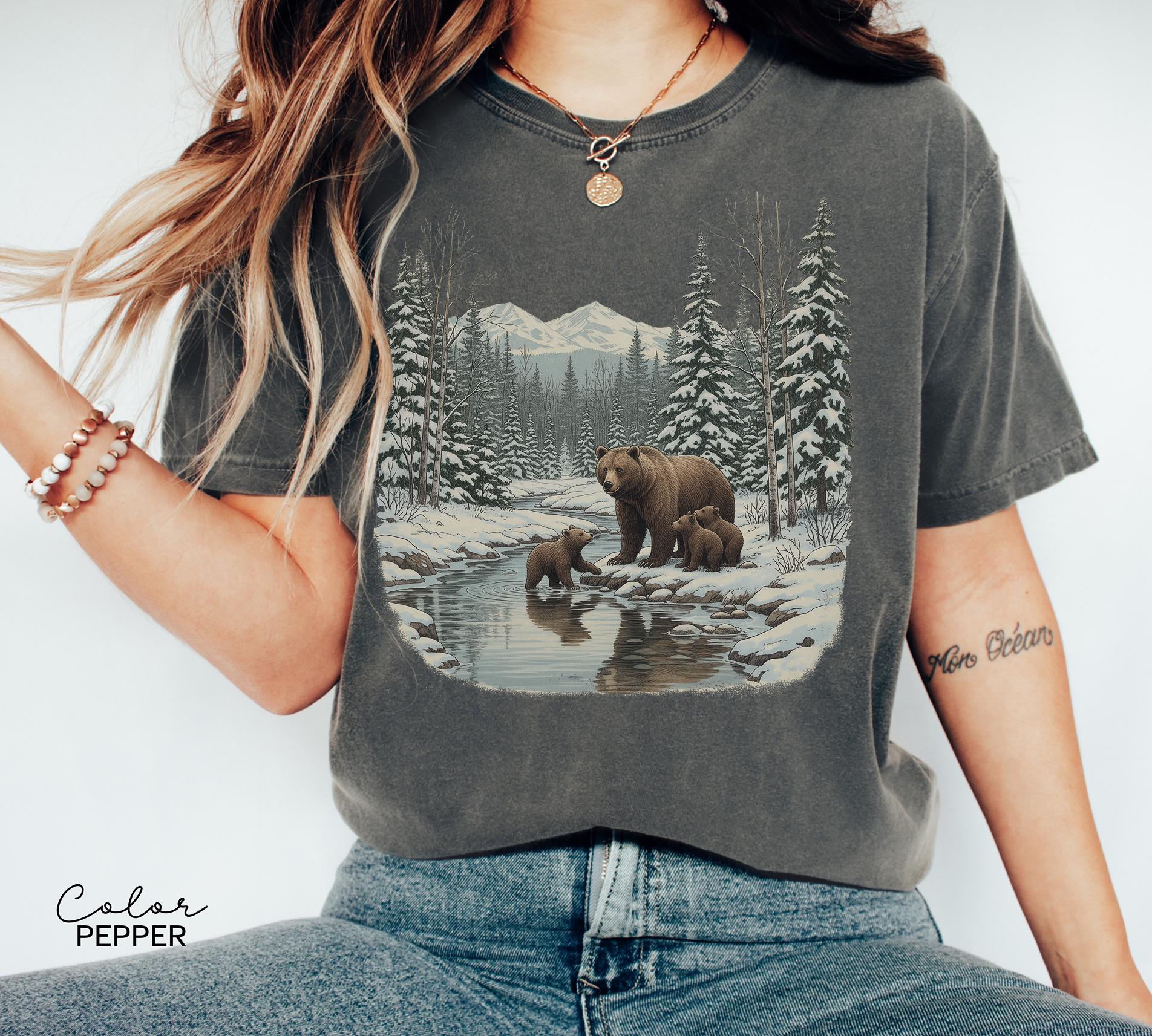 Retro Bear Sweatshirt, Vintage Fall Hunter Scene Crewneck