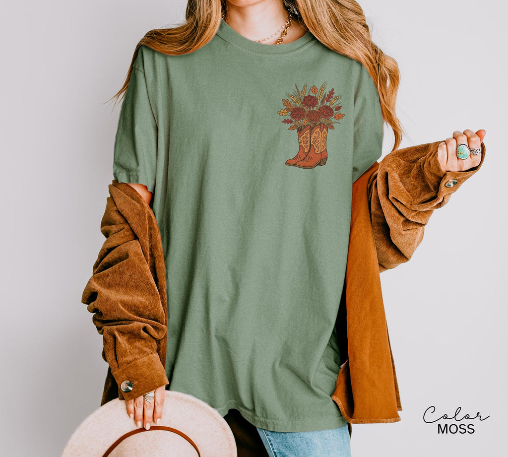 Cowgirl Boots Wildflowers Shirt, Retro Western Graphic Sweatshirt, Country Girl T-Shirt, Rodeo Outfit, Gift for Her, Country Farm