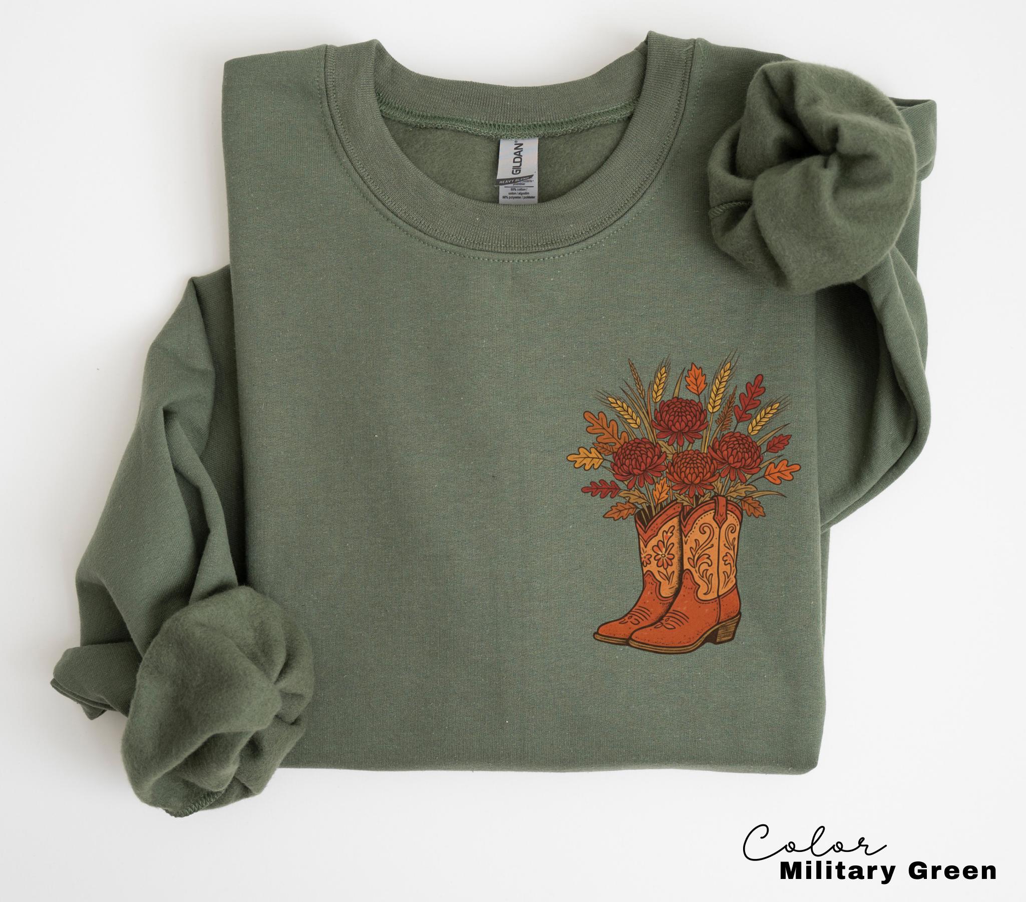 Cowgirl Boots Wildflowers Shirt, Retro Western Graphic Sweatshirt, Country Girl T-Shirt, Rodeo Outfit, Gift for Her, Country Farm