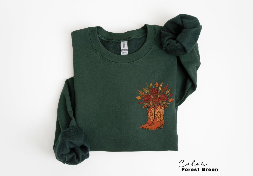 Cowgirl Boots Wildflowers Retro Western Graphic Sweatshirt
