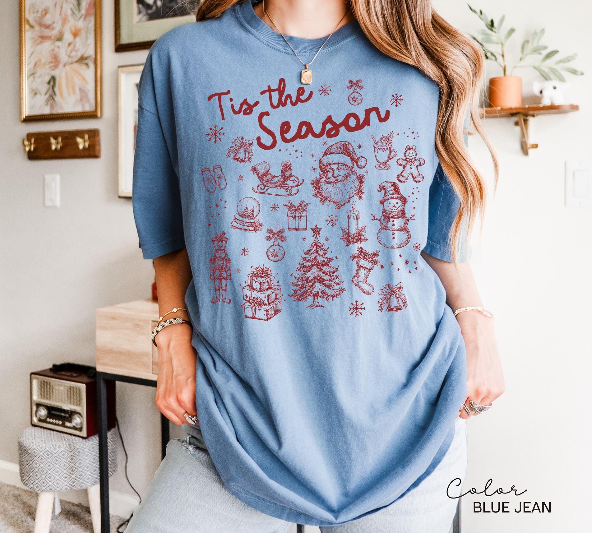 Tis the Season Christmas Shirt, Comfort Colors Shirt, Doodle Retro Vintage Style Tee