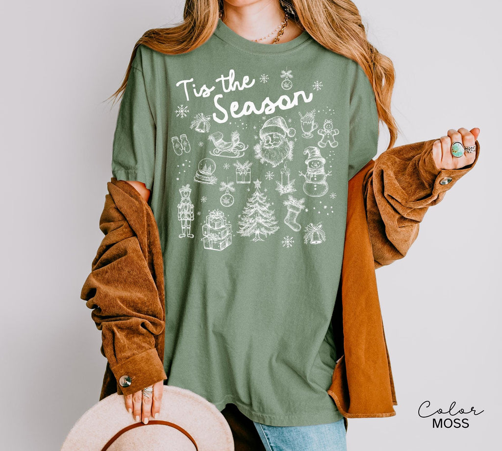 Tis the Season Christmas Shirt, Comfort Colors Shirt, Doodle Retro Vintage Style Tee